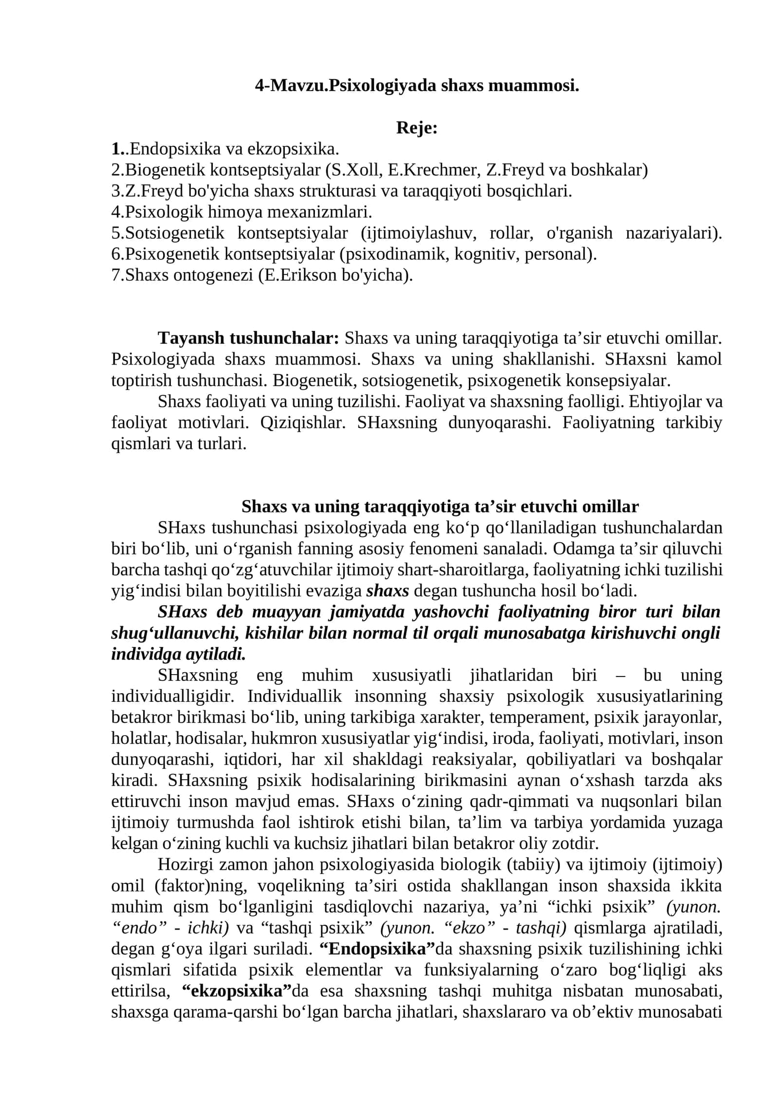 Psixologiyada shaxs muammosi 1