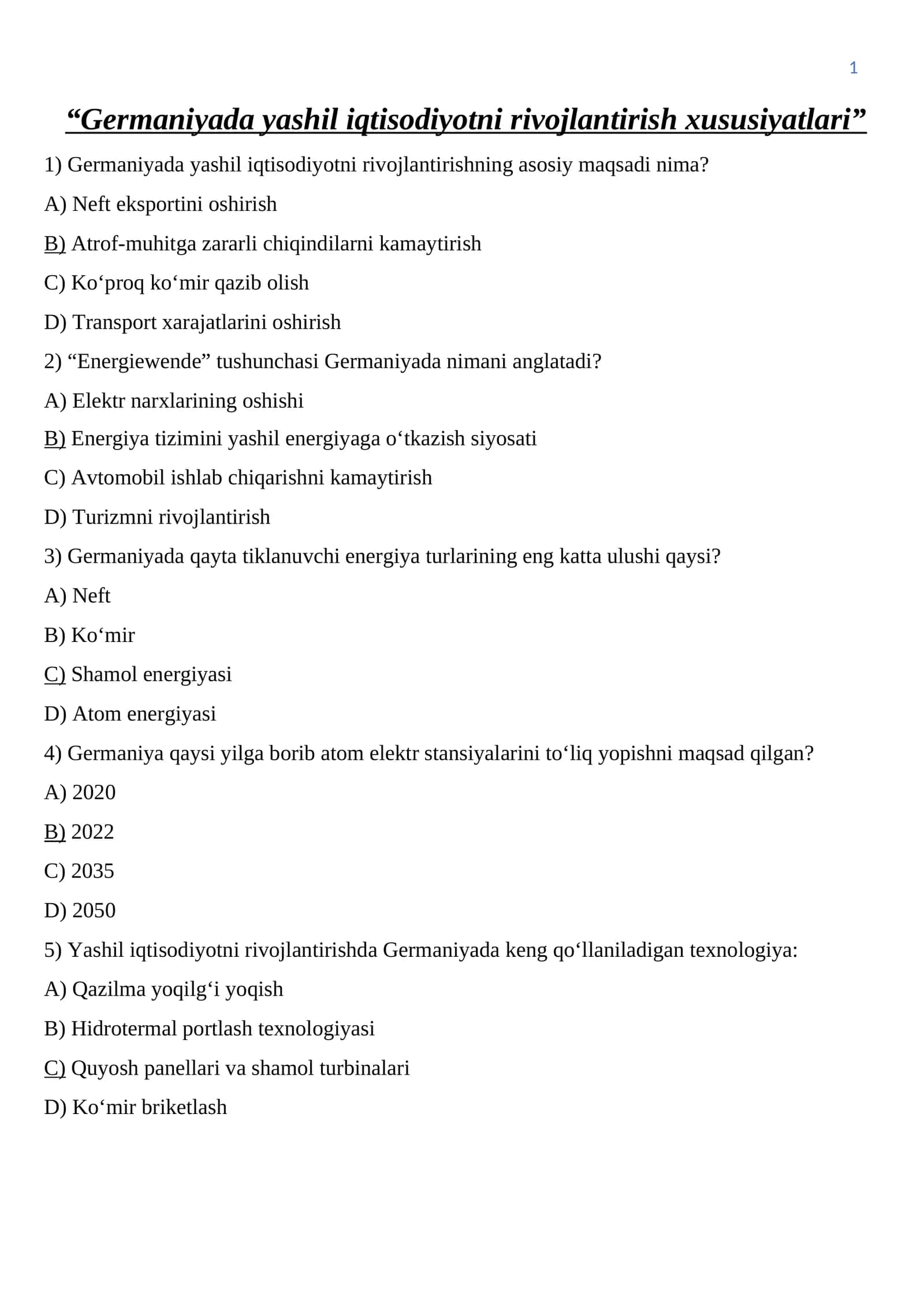 Germaniyada yashil iqtisodiyotni rivojlantirish xususiyatlari 1