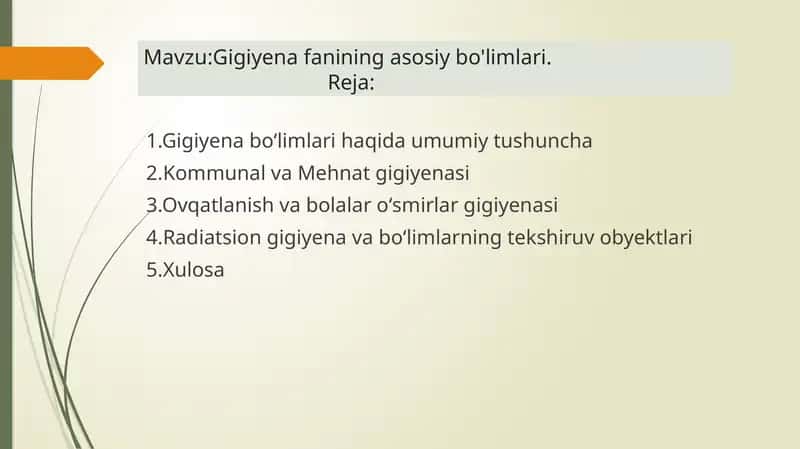 Gigiyena fanining asosiy bo'limlari 1