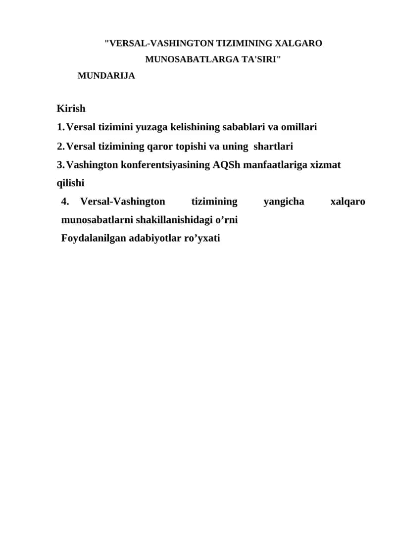 VERSAL-VASHINGTON TIZIMINING XALGARO MUNOSABATLARGA TA'SIRI 1