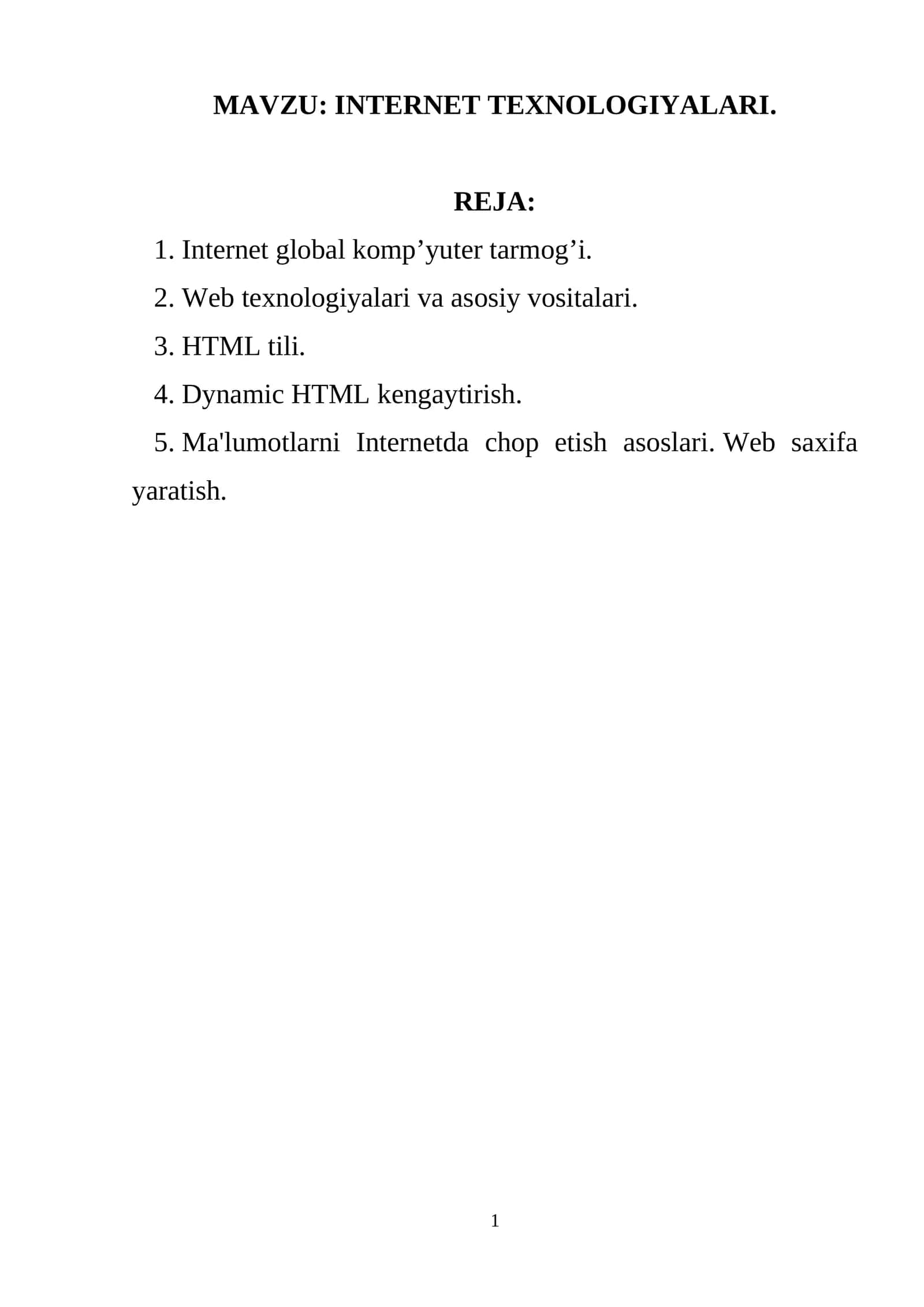 INTERNET TEXNOLOGIYALARI 1