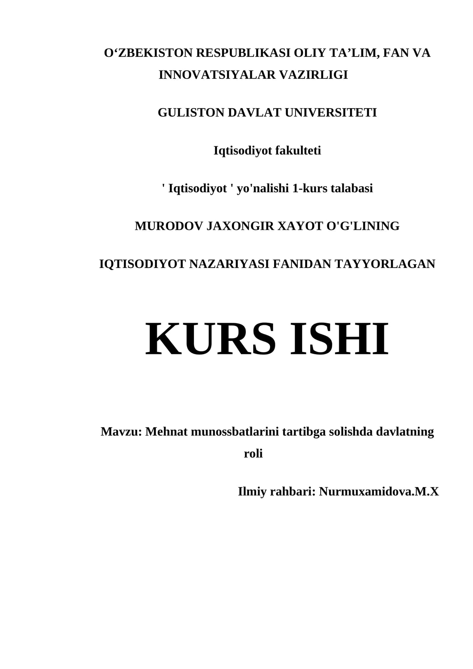 Mehnat munossbatlarini tartibga solishda davlatning roli 1