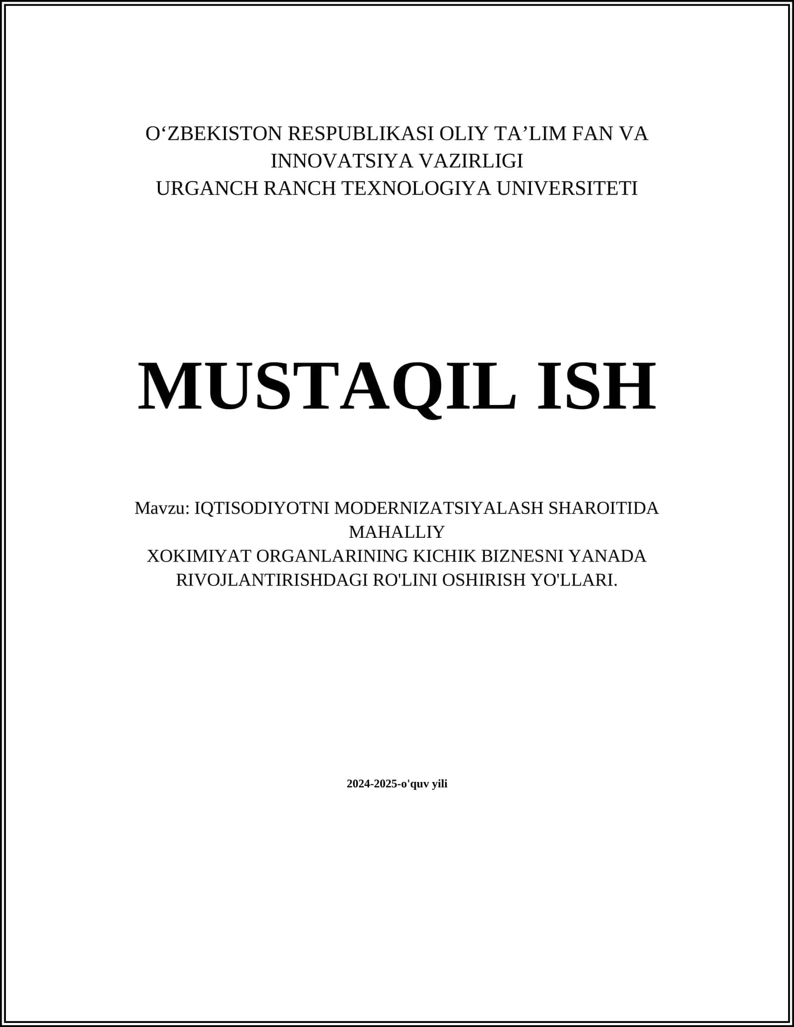 IQTISODIYOTNI MODERNIZATSIYALASH SHAROITIDA MAHALLIY 1