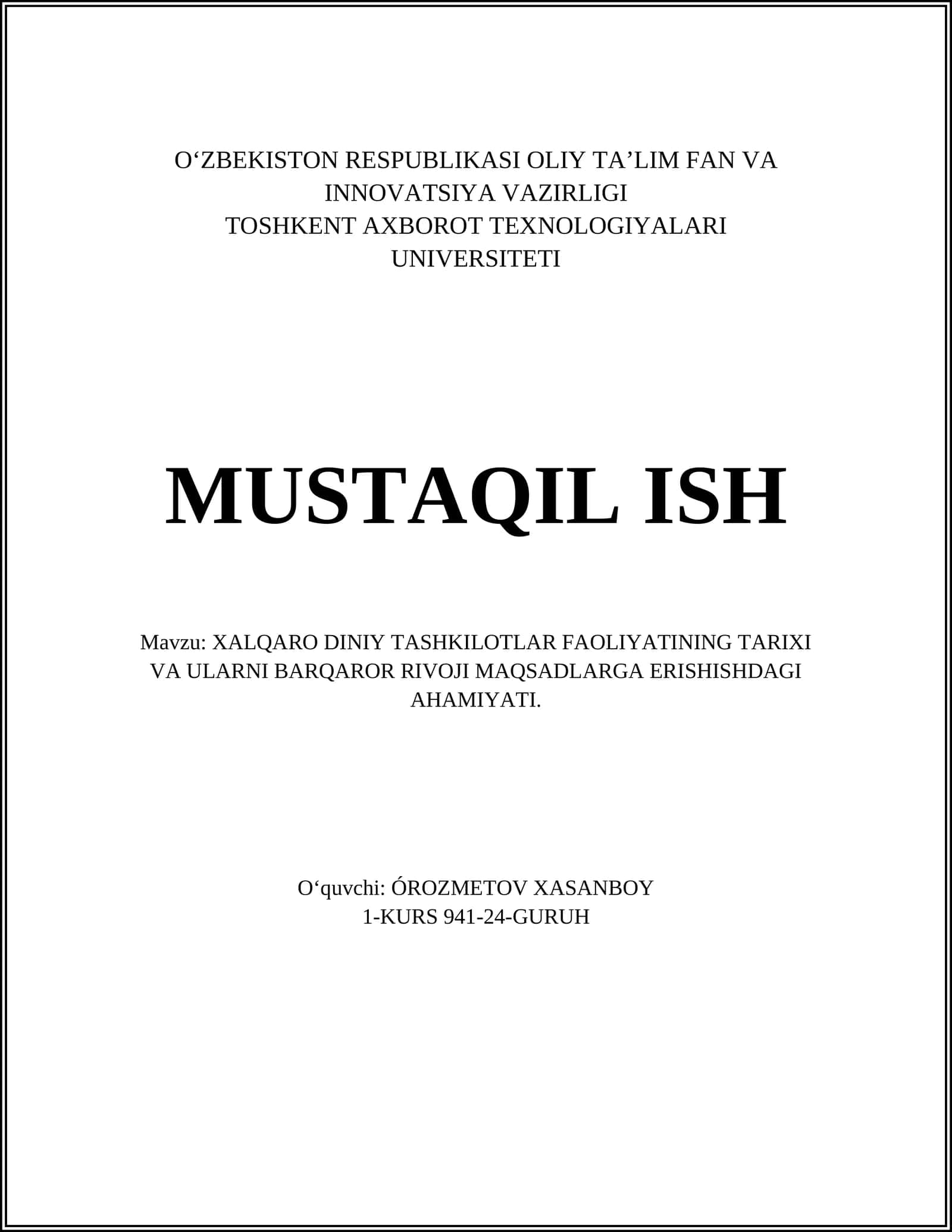 Xalqaro diniy tashkilotlarning faoliyati 1