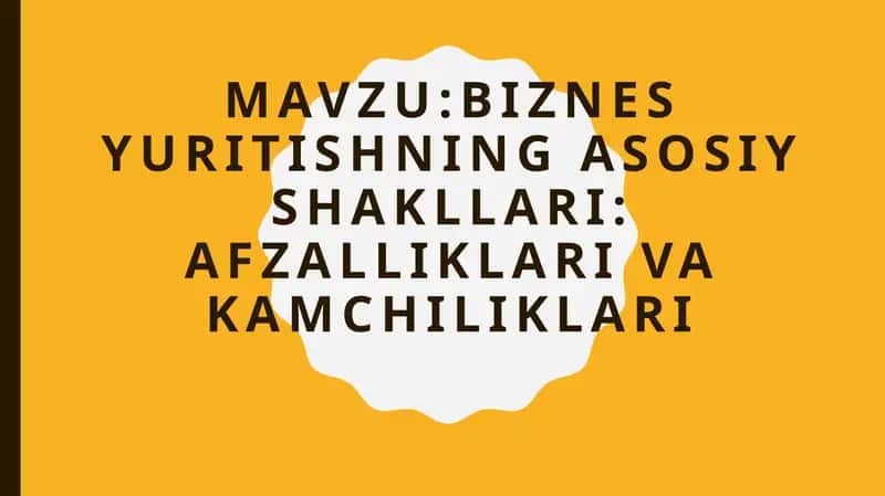 BIZNES YURITISHNING ASOSIY SHAKLLARI:AFZALLIKLARI VAKAMChILIKLARI 1