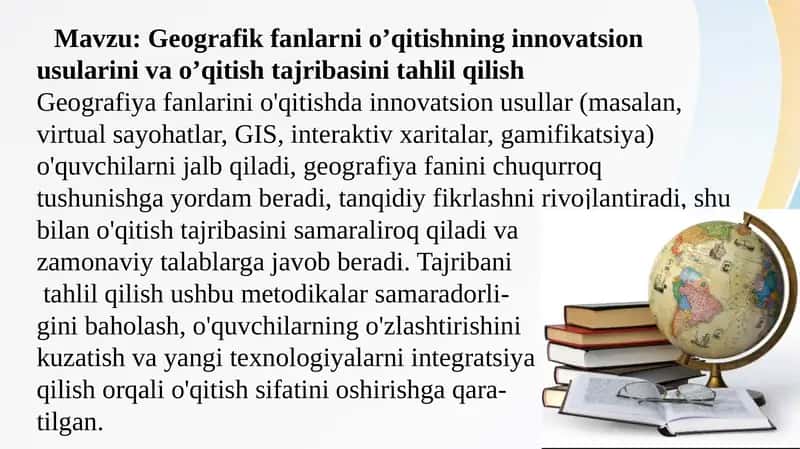 Geografik fanlarni o'qitish 1