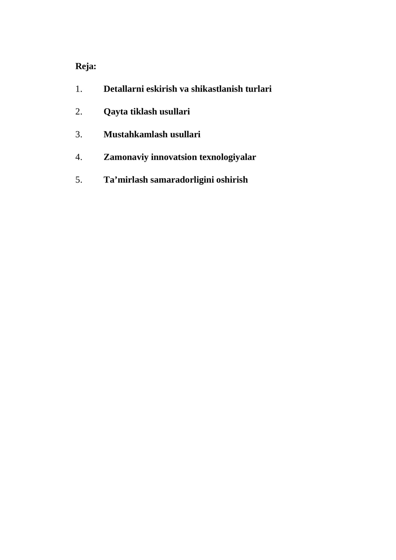 Detallarni tiklashda qayta tiklash va mustahkamlash 1