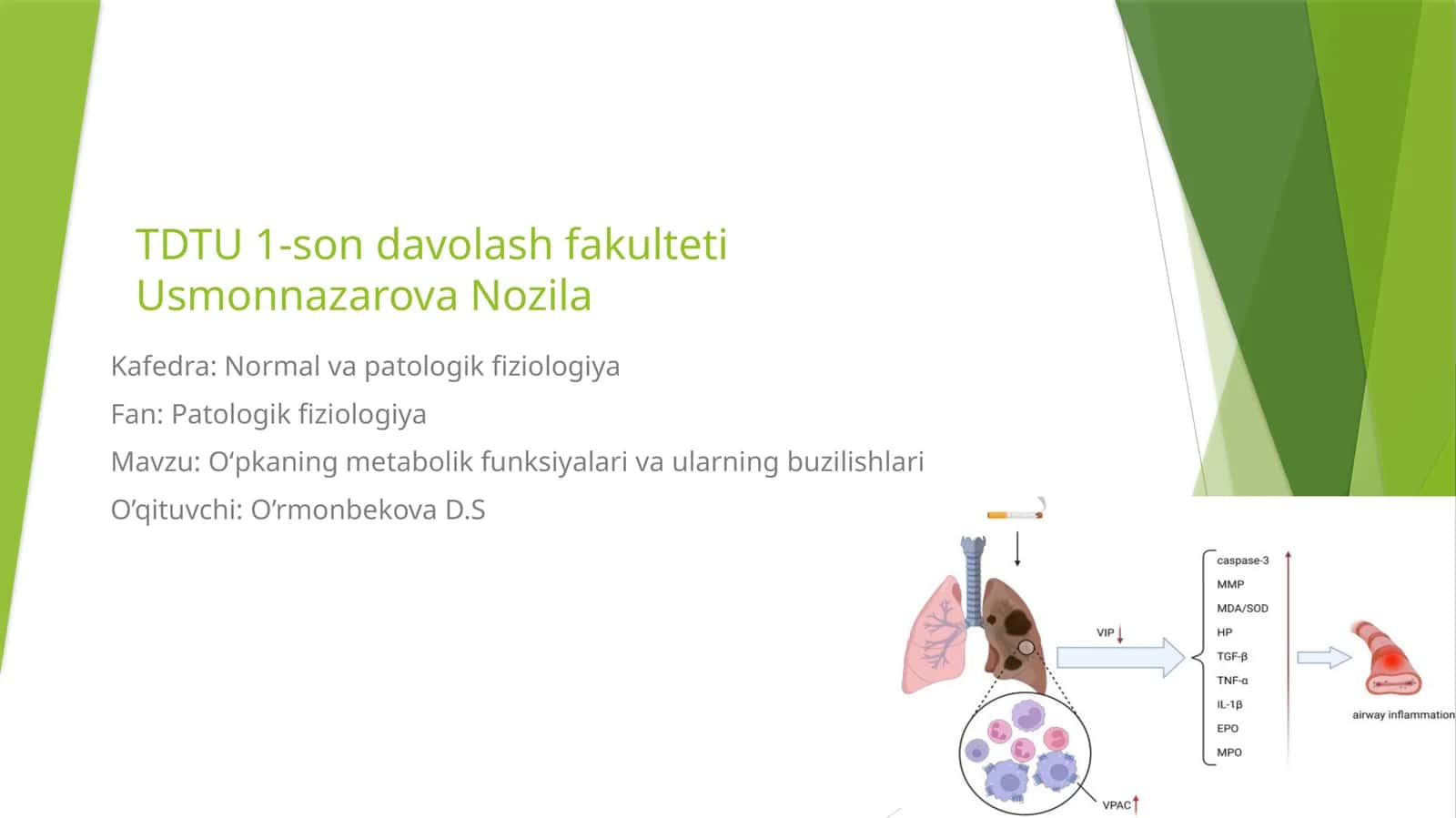 Oʻpkaning metabolik funksiyalari va ularning buzilishlari 1