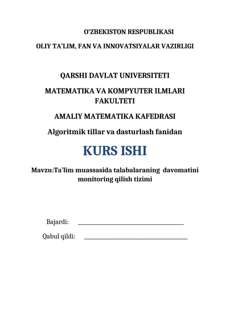 Ta’lim muassasida talabalaraning davomatini monitoring qilish tizimi 1