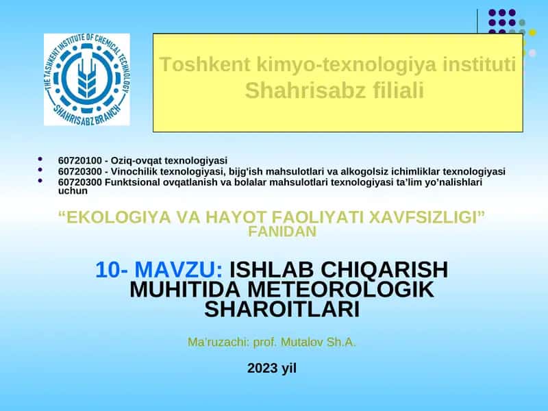 ISHLAB CHIQARISH MUHITIDA METEOROLOGIK SHAROITLARI 1