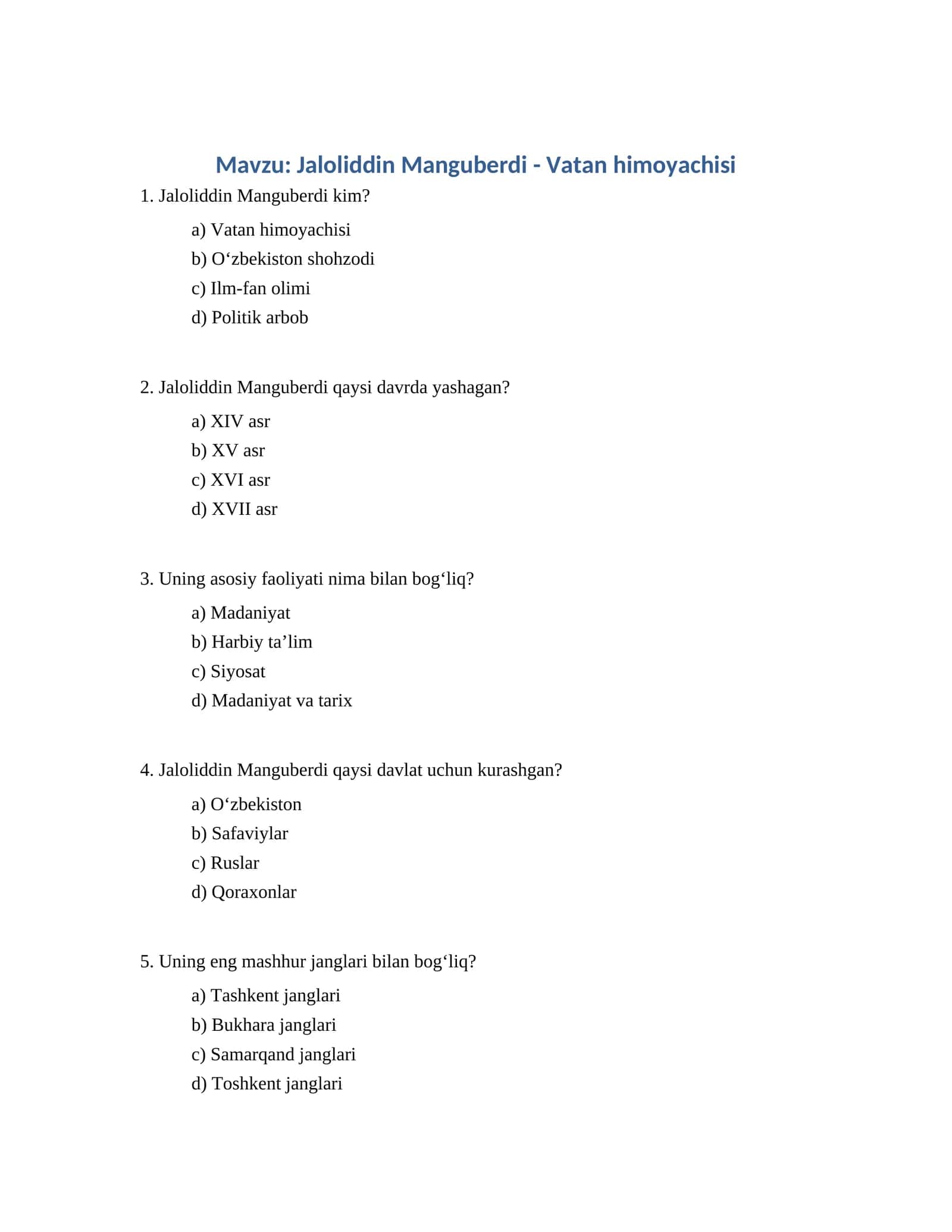 Jaloliddin Manguberdi - Vatan himoyachisi 1