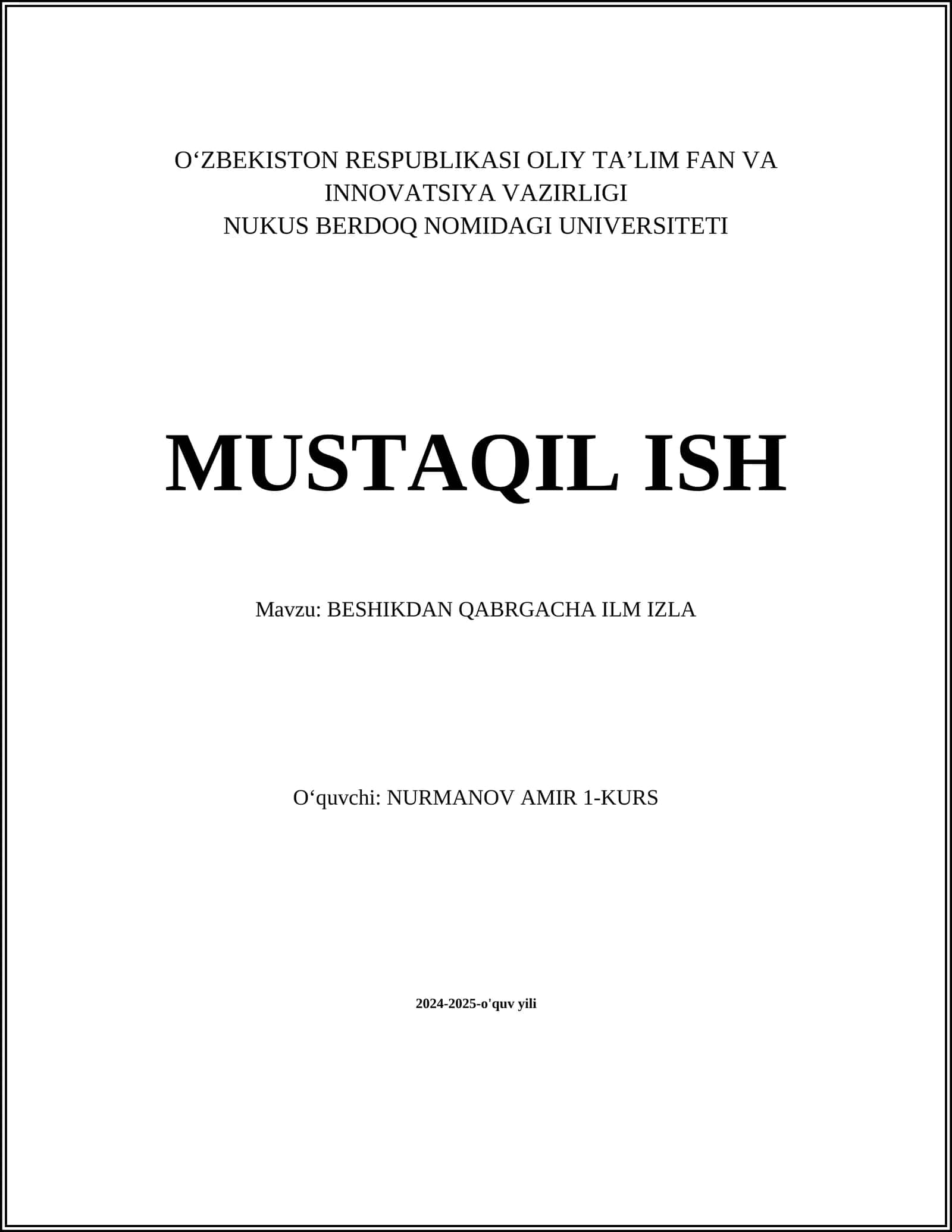 BESHIKDAN QABRGACHA ILM IZLA 1