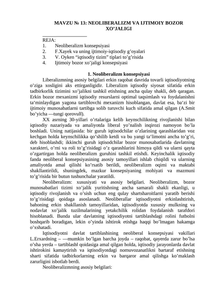 Neoliberalizm va Ijtimoiy Bozor Xo'jaligi 1