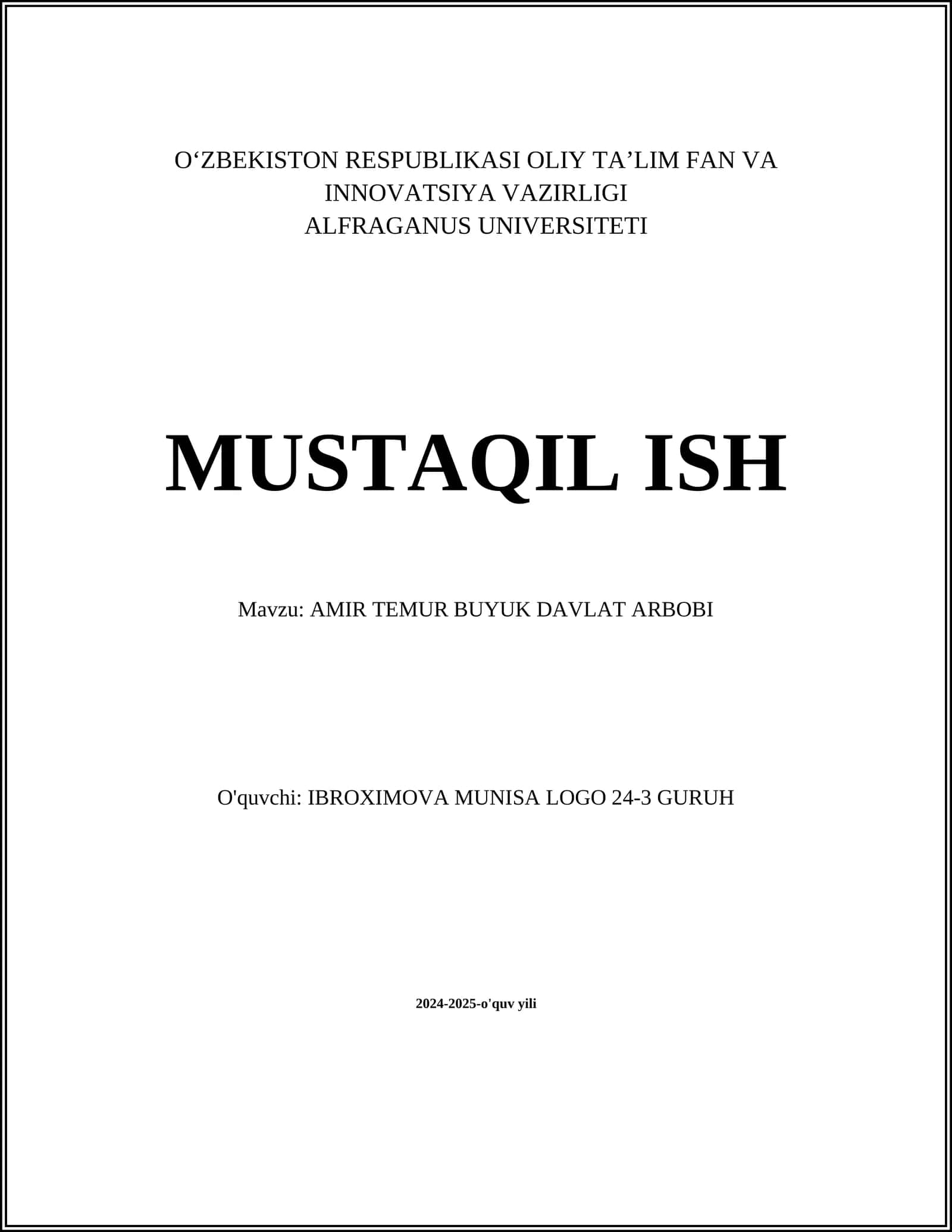 AMIR TEMUR BUYUK DAVLAT ARBOBI 1