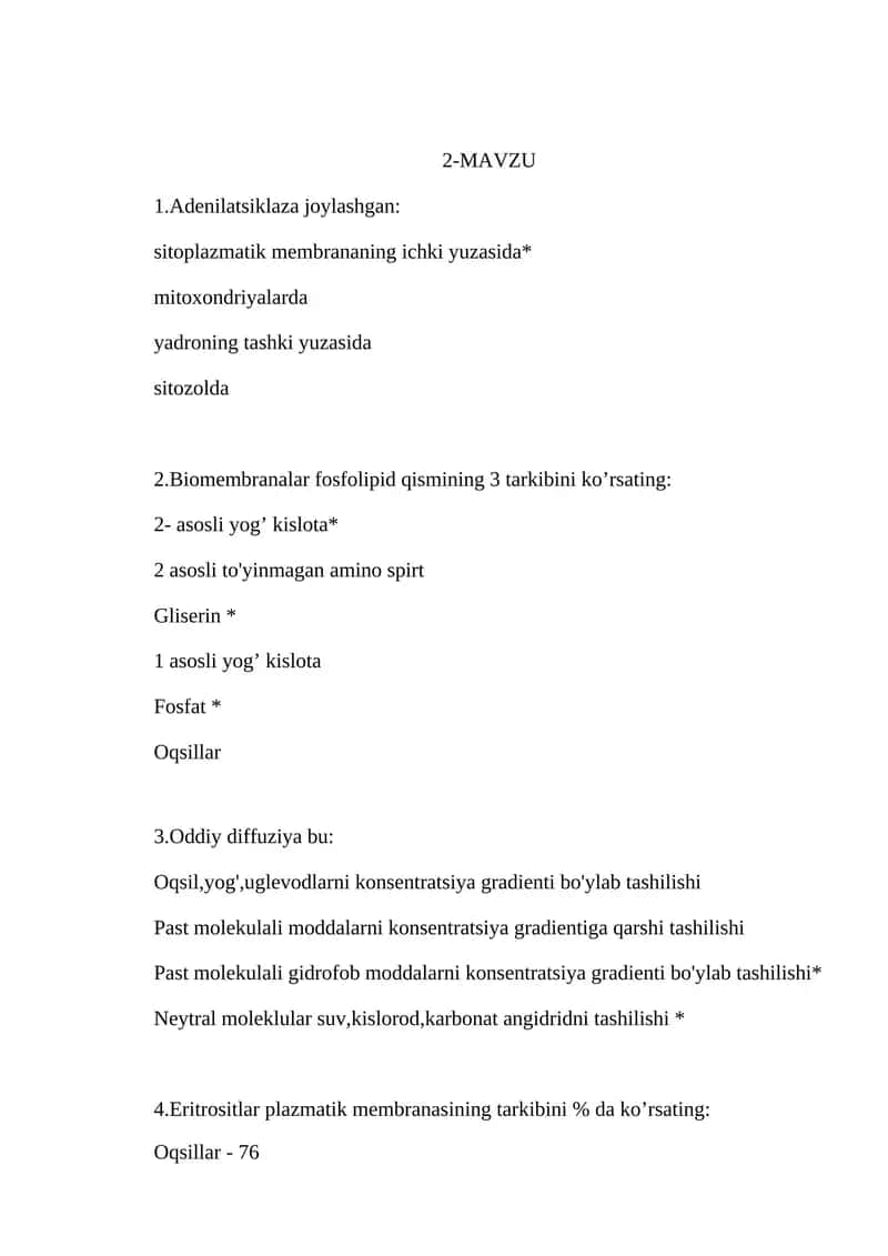 Biomembranalar tarkibi va funktsiyalari 1