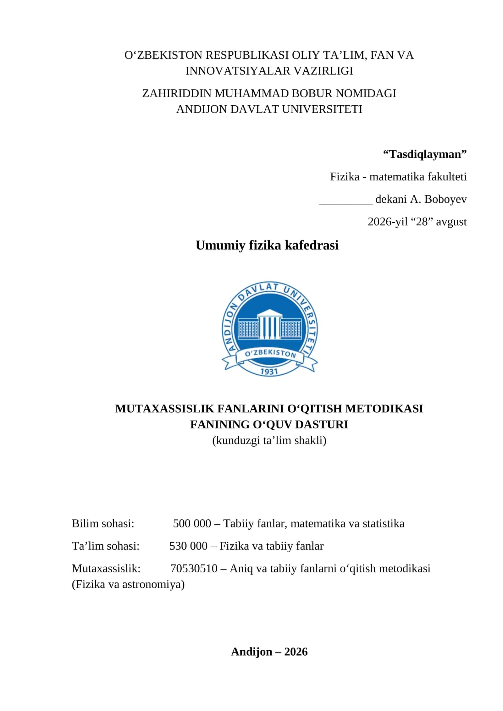 MUTAXASSISLIK FANLARINI O‘QITISH METODIKASI 1