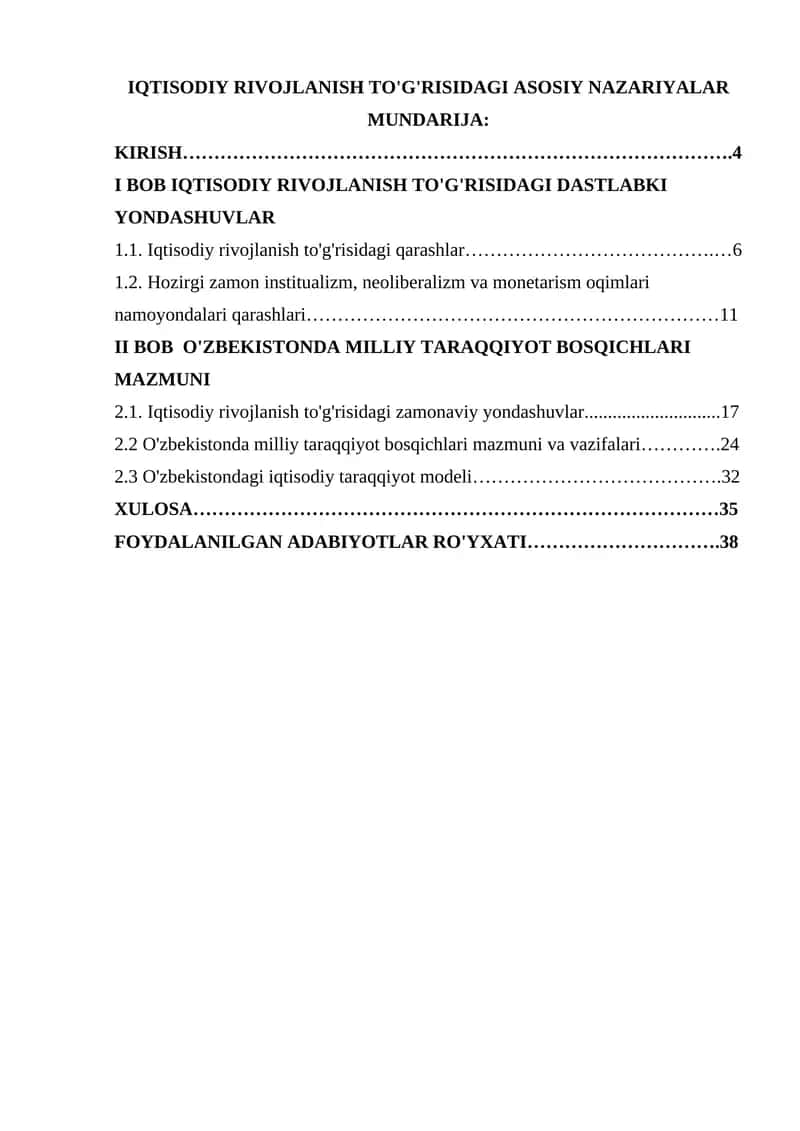 IQTISODIY RIVOJLANISH TO'G'RISIDAGI ASOSIY NAZARIYALAR 1