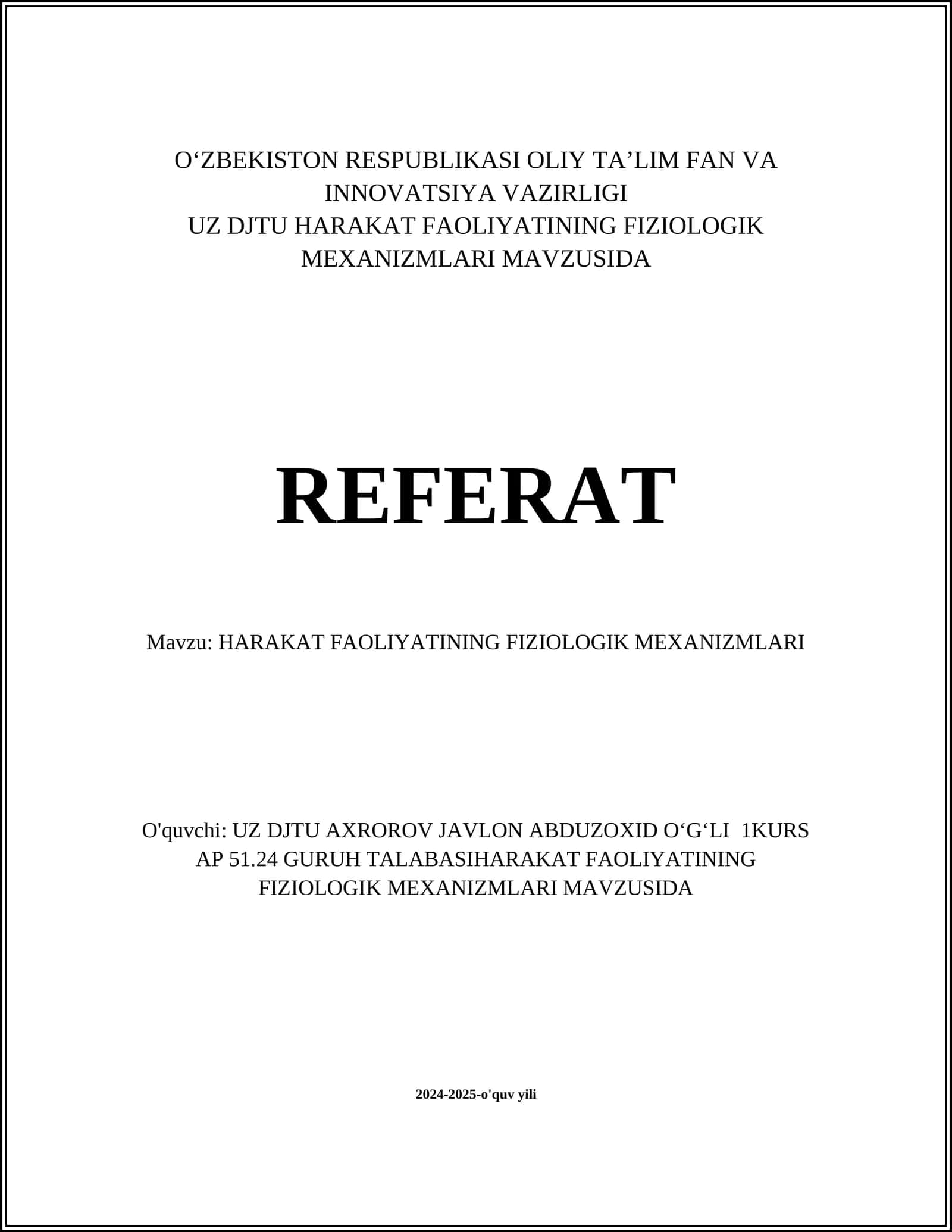 HARAKAT FAOLIYATINING FIZIOLOGIK MEXANIZMLARI 1