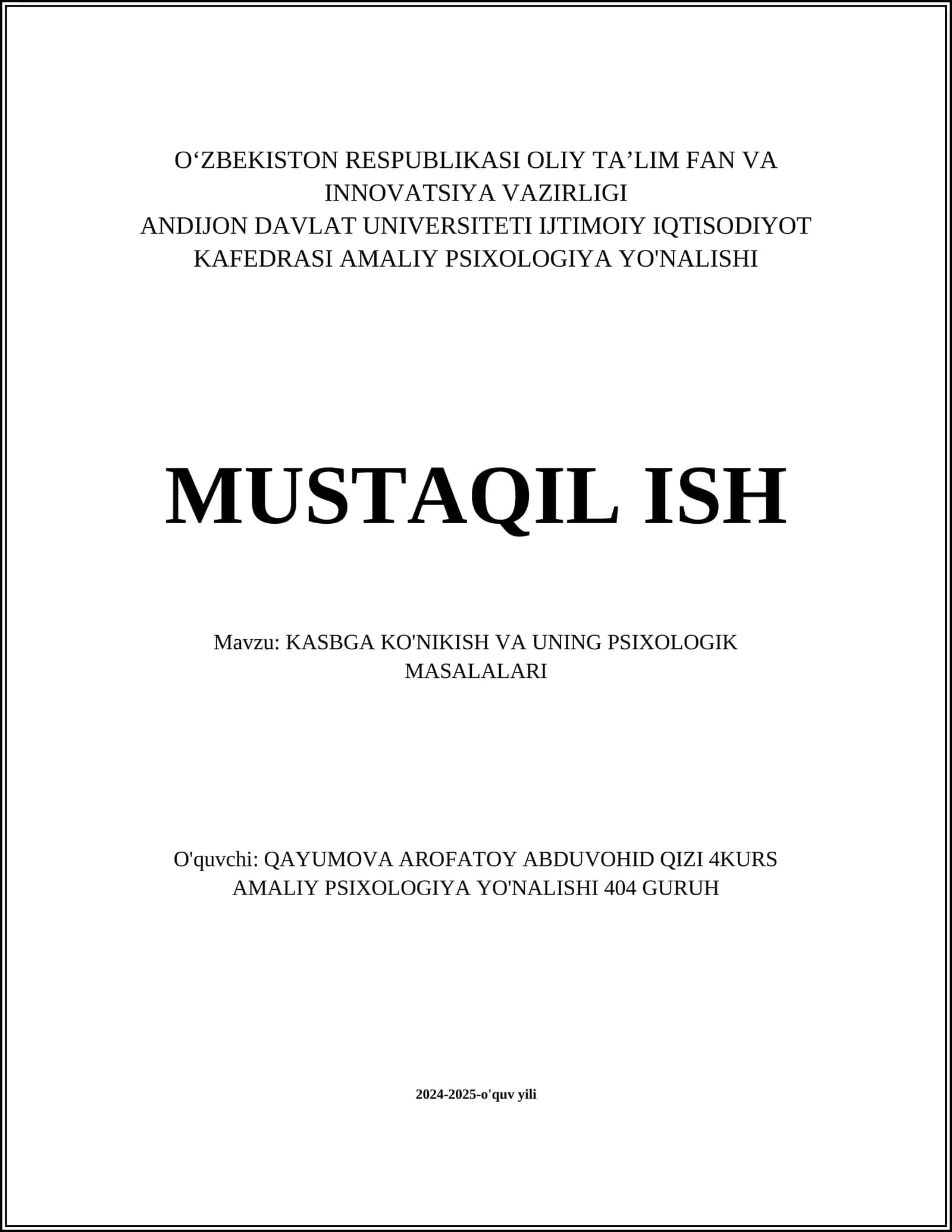 KASBGA KO'NIKISH VA UNING PSIXOLOGIK MASALALARI 1