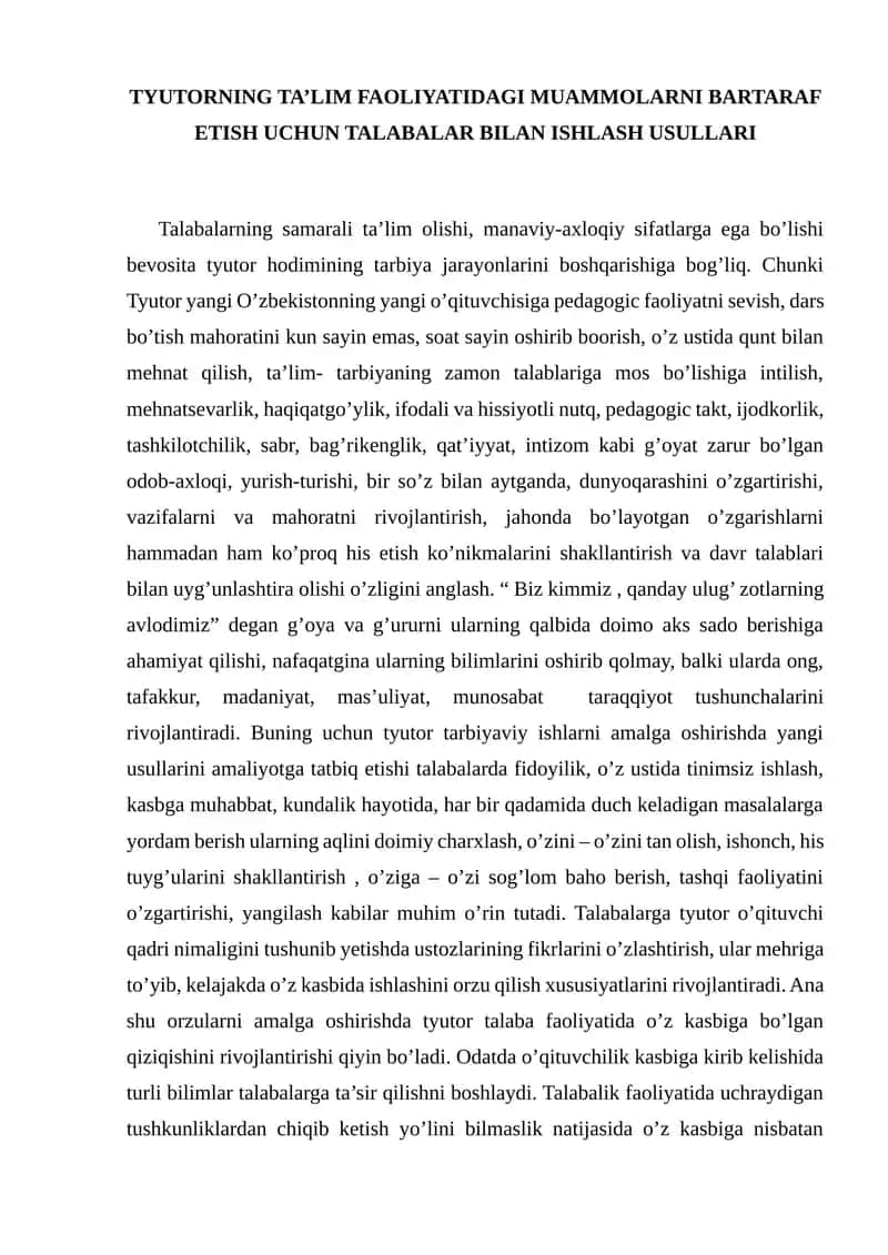 Tyutorni Talim Faoliyatidagi Muammolarni Bartaraf Etish Uchun Talabalar Bilan Ishlash Usullari 1