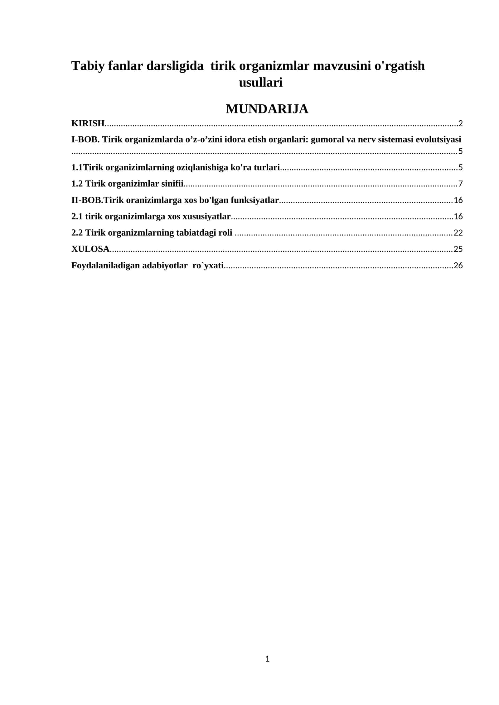 Tirik organizmlar mavzusini o'rgatish usullari 1