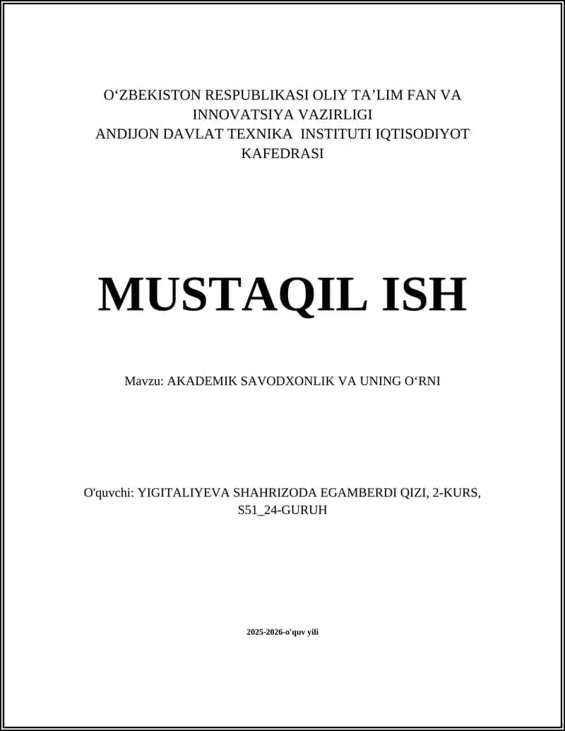 AKADEMIK SAVODXONLIK VA UNING O'RNI 1