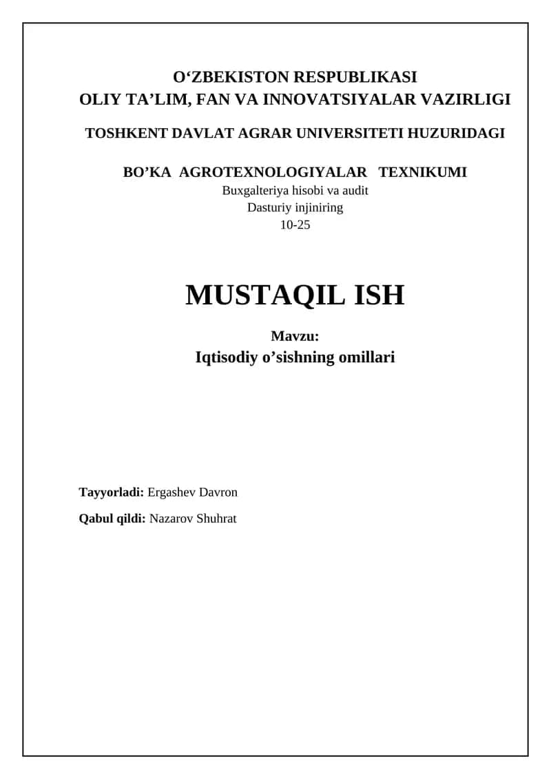 Iqtisodiy o'sishning asosiy omillari 1