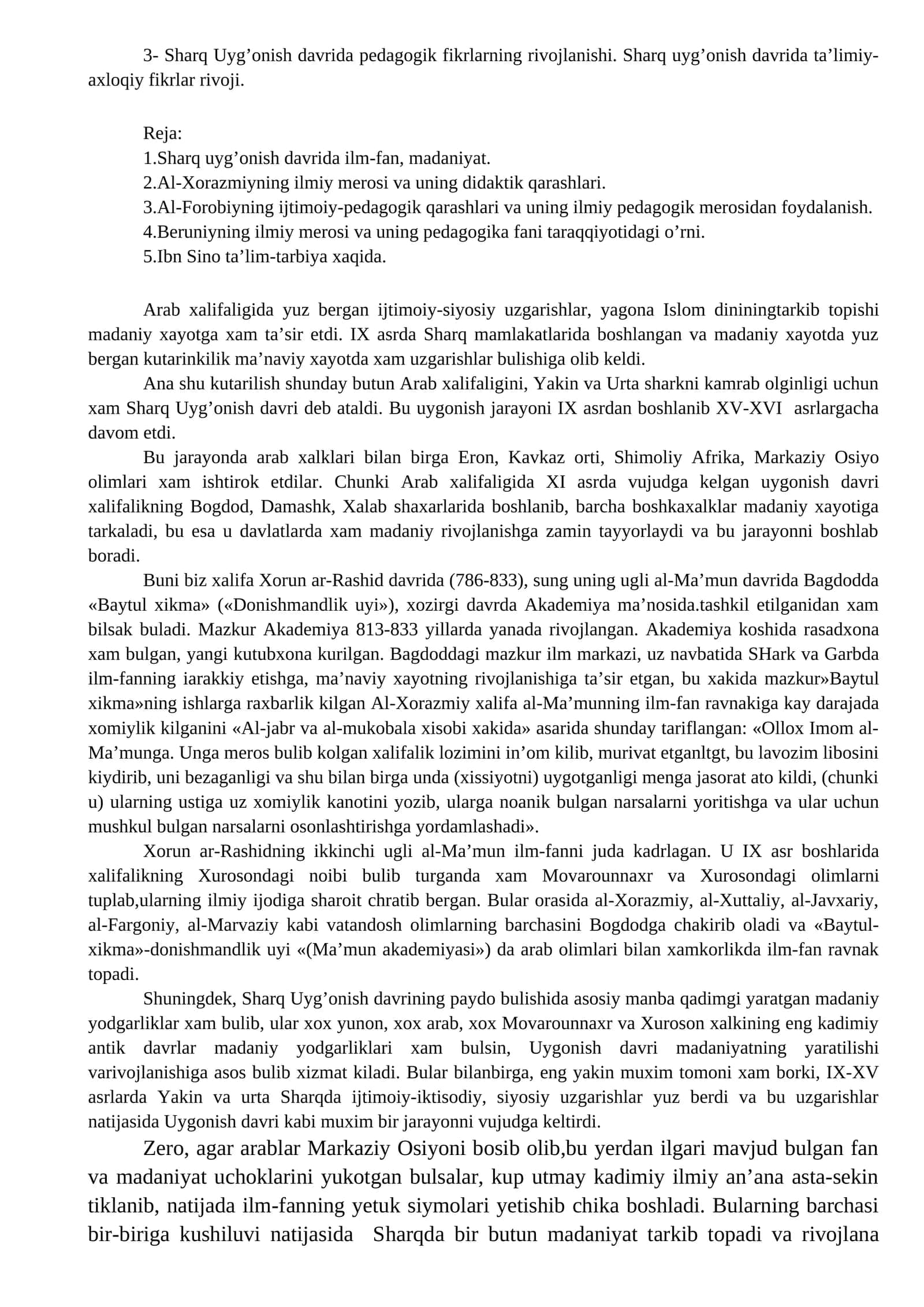 Sharq Uyg’onish davrida pedagogik fikrlarning rivojlanishi 1