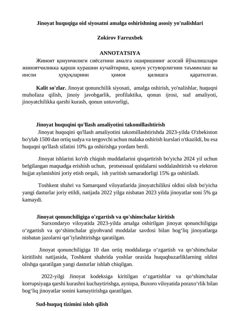 Jinoyat huquqiga oid siyosatni amalga oshirishning asosiy yo'nalishlari 1