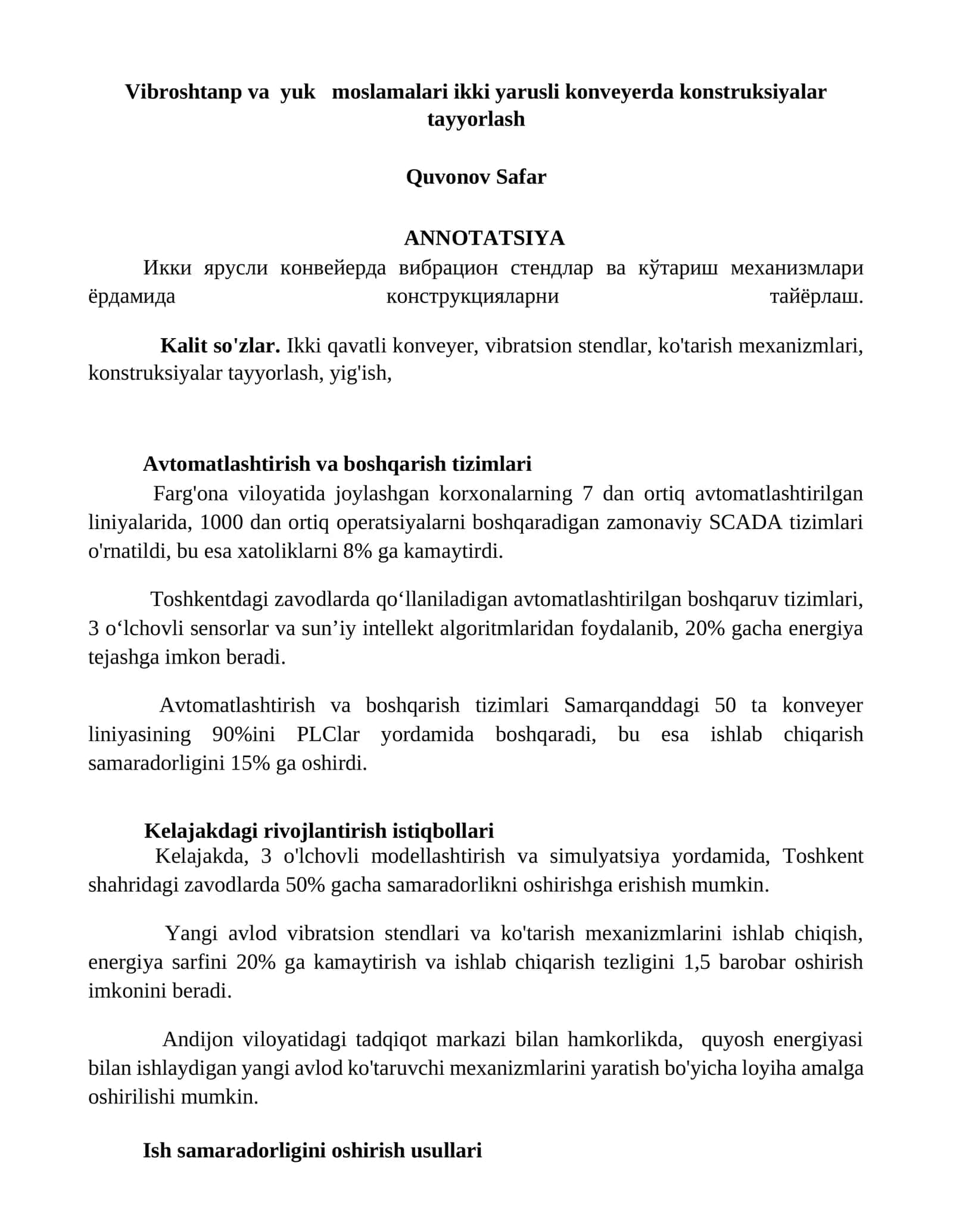 Vibroshtanp va yuk moslamalari ikki yarusli konveyerda konstruksiyalar tayyorlash 1