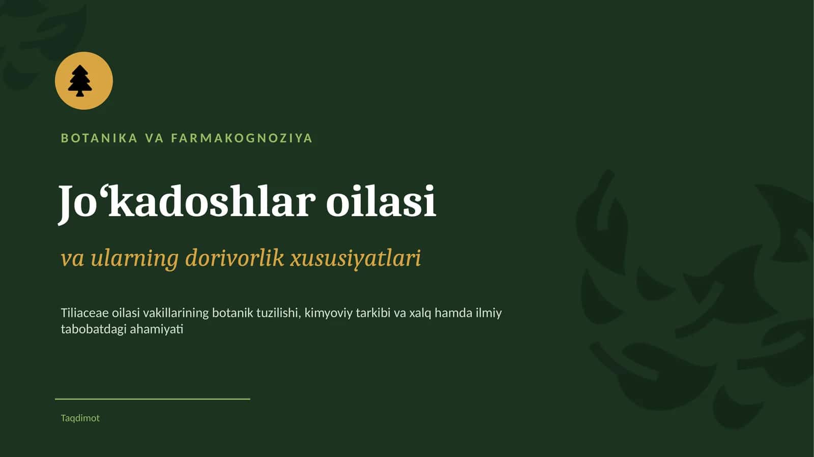 BOTANIKA VA FARMAKOGNOZIYA. Joʻkadoshlar oilasi va ularning dorivorlik xususiyatlari 1