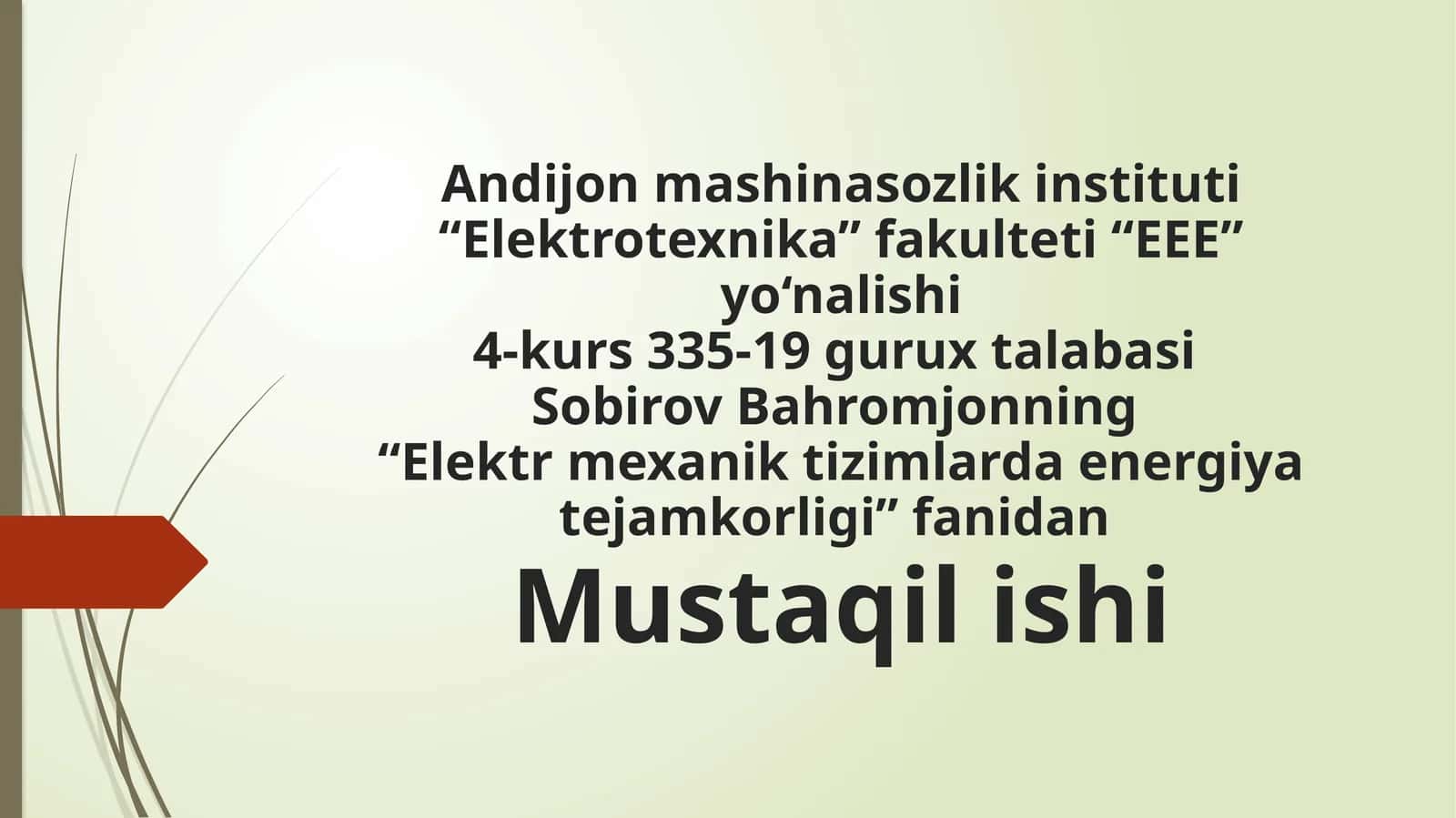 Elektr Mexanika Tizimlarida Energia Tejamkorligi Fanidan Mustaqilishi 1
