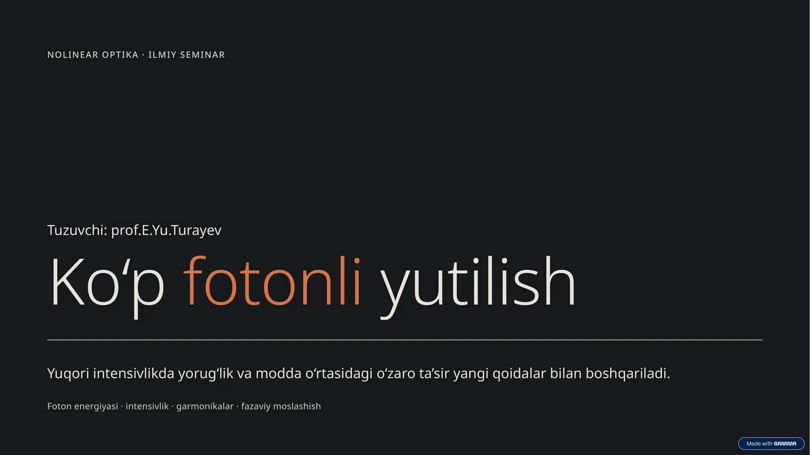 NOLINEAR OPTIKA · ILMIY SEMINAR 1