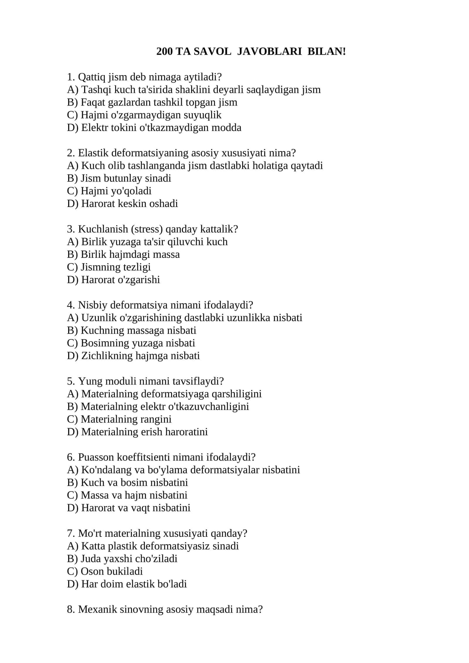 200 TA SAVOL JAVOBLARI BILAN 1