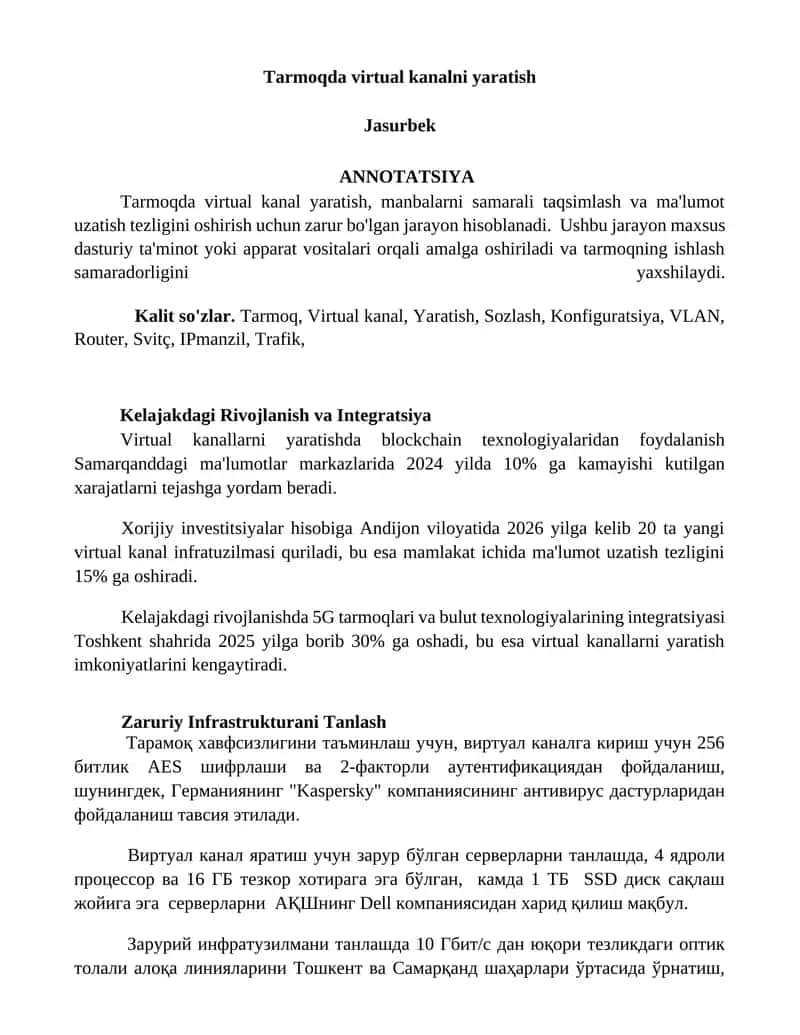 Tarmoqda virtual kanalni yaratish 1