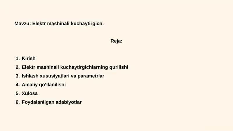 : Elektr mashinali kuchaytirgich 1