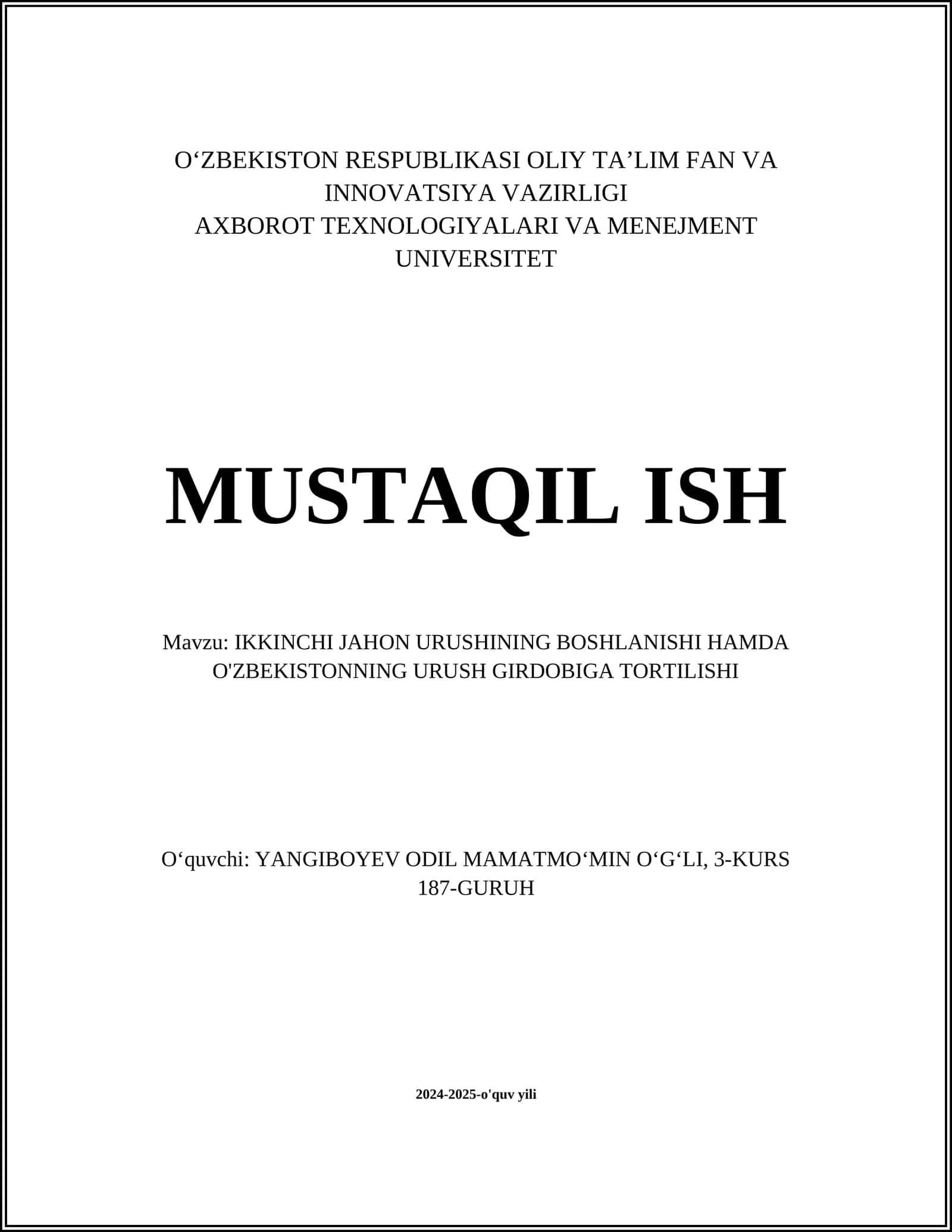 Ikkinchi jahon urushining boshlanishi 1