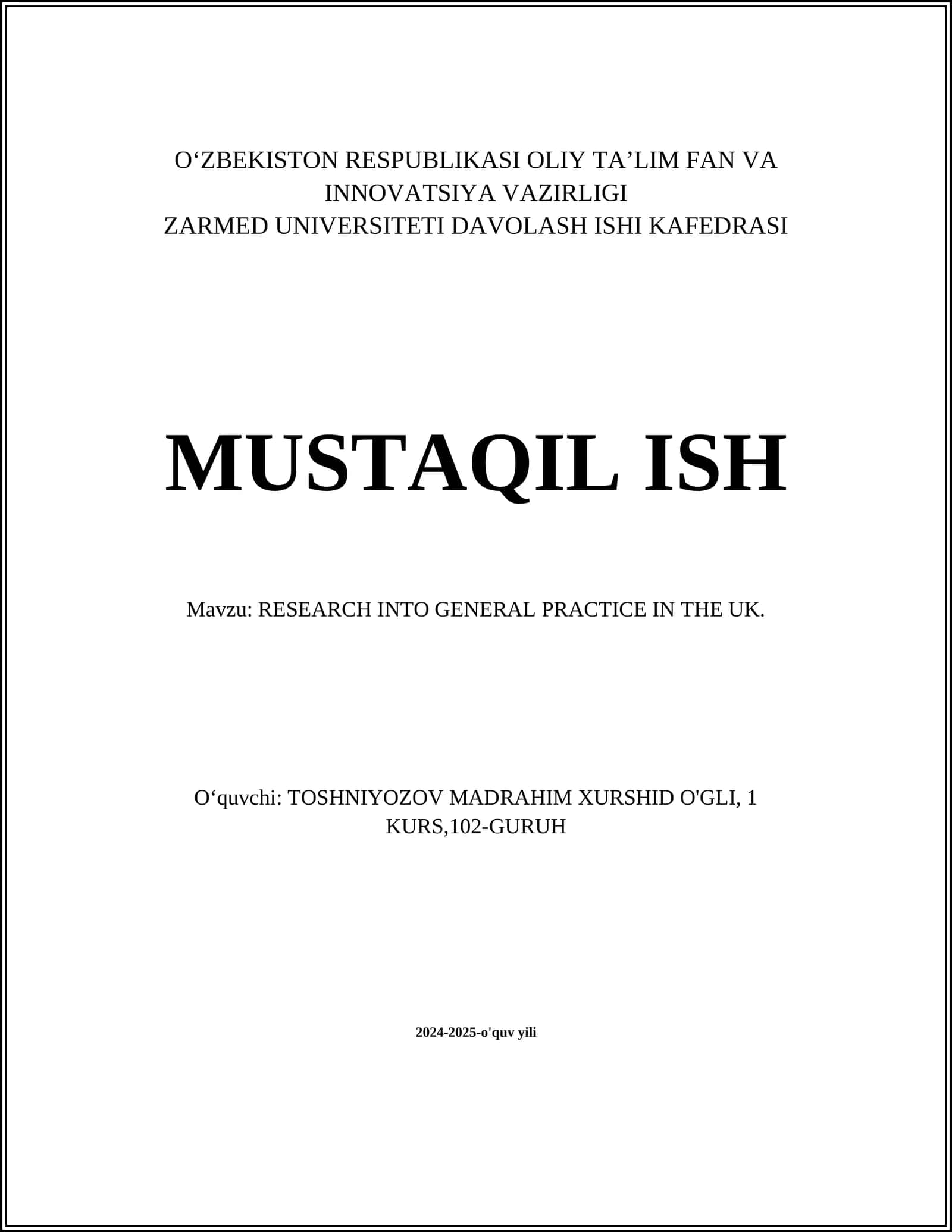 RESEARCH INTO GENERAL PRACTICE IN THE UK 1