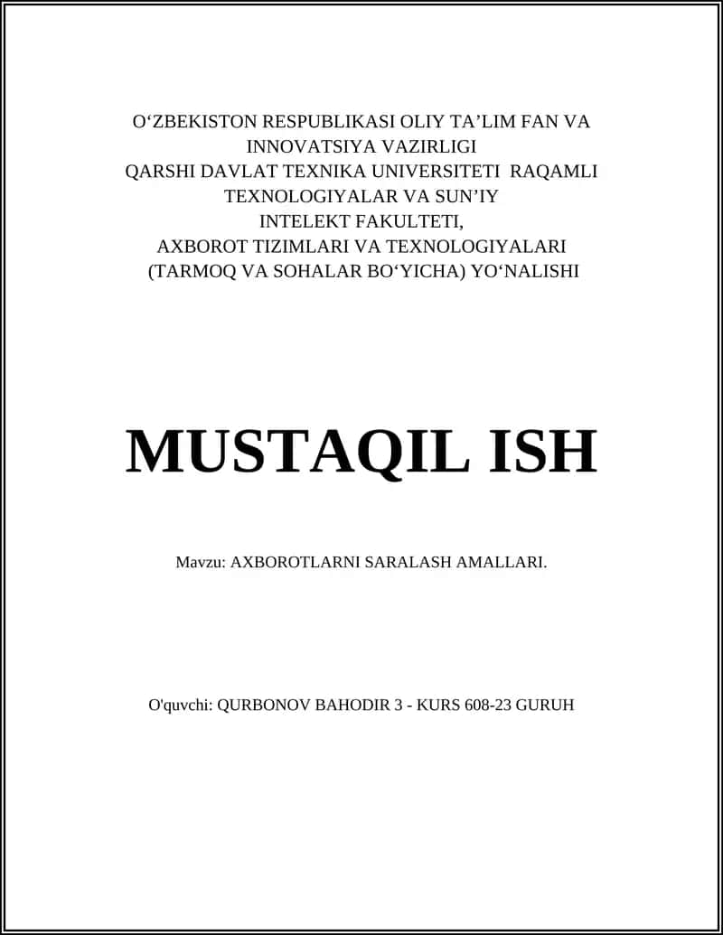 AXBOROTLARNI SARALASH AMALLARI 1