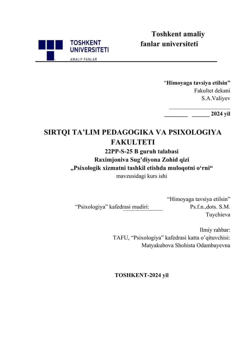Psixologik xazmatni tashkil qilishda muloqotni o'rni. 1