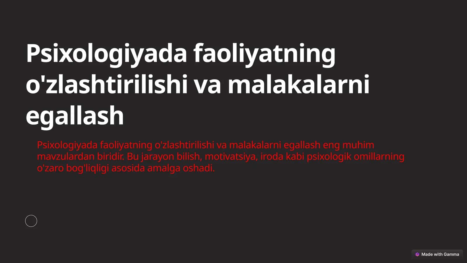 Faoliyatning o'zlashtirilishi va malakalarni egallash 1
