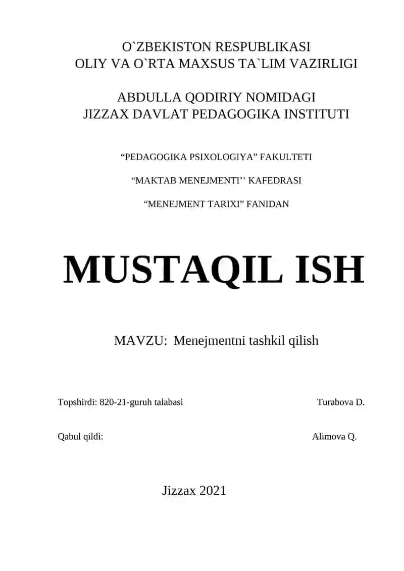 Menejmentni tashkil qilish 1