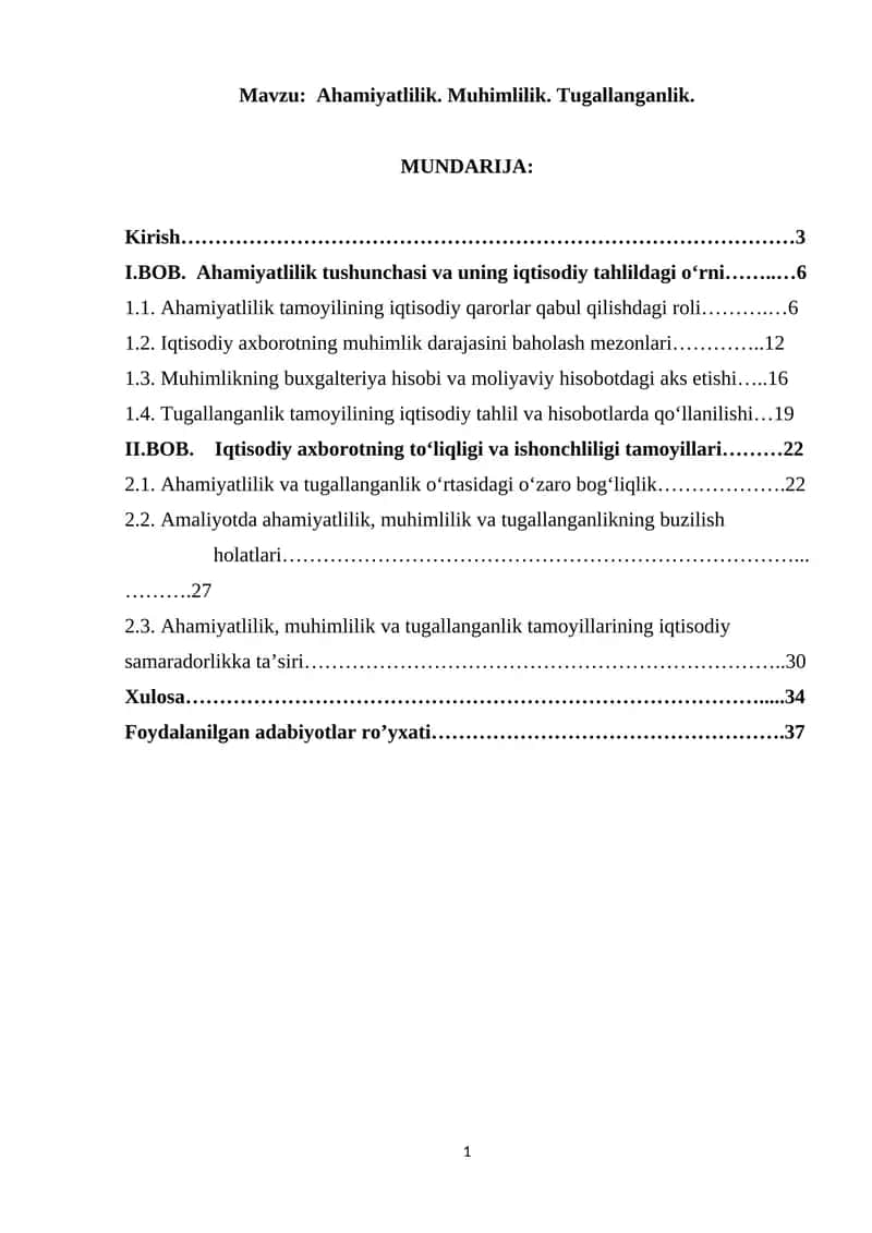 Ahamiyatlilik. Muhimlilik. Tugallanganlik. 1