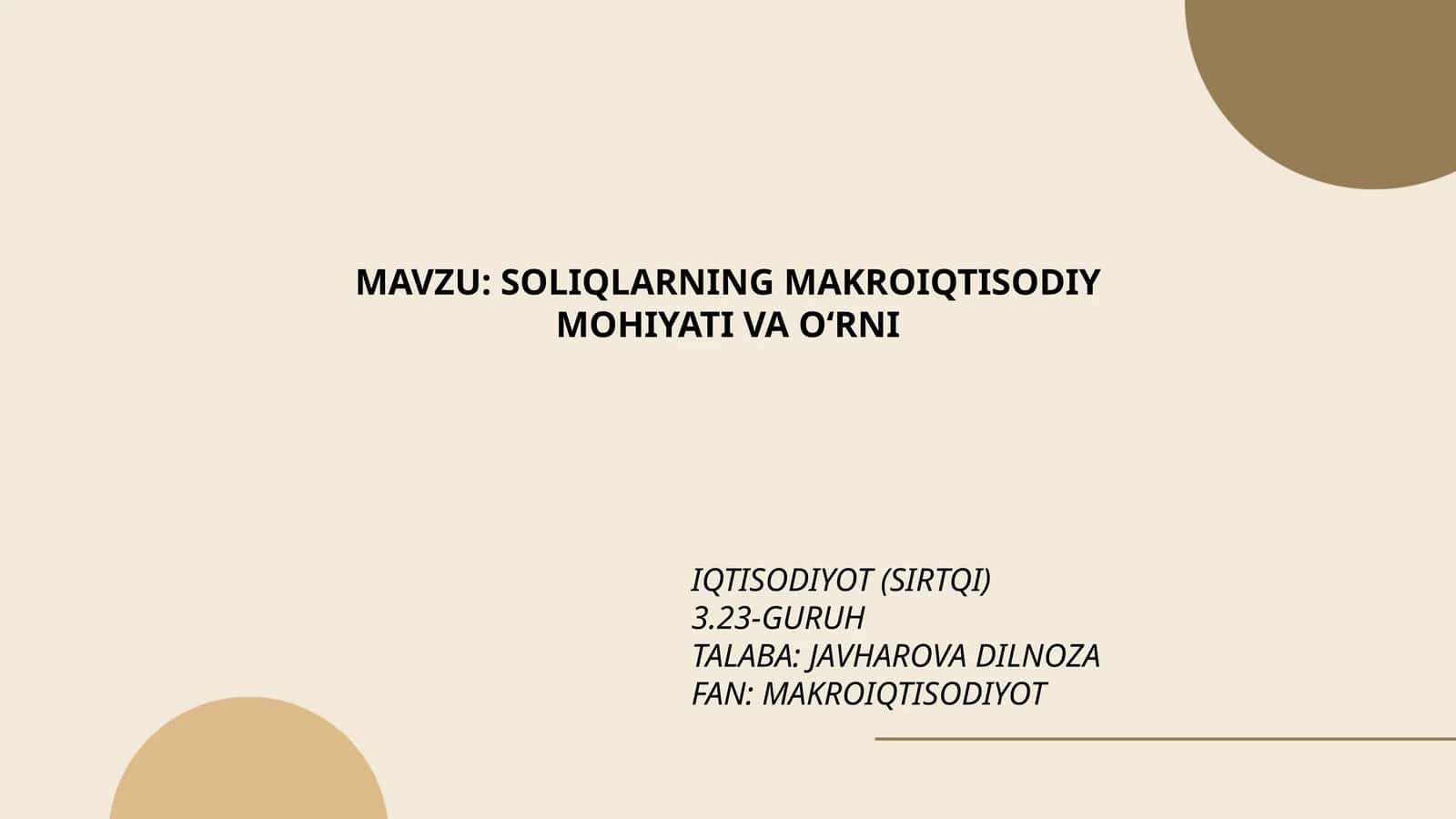 SOLIQLARNING MAKROIQTISODIY MOHIYATI VA OʻRNI 1