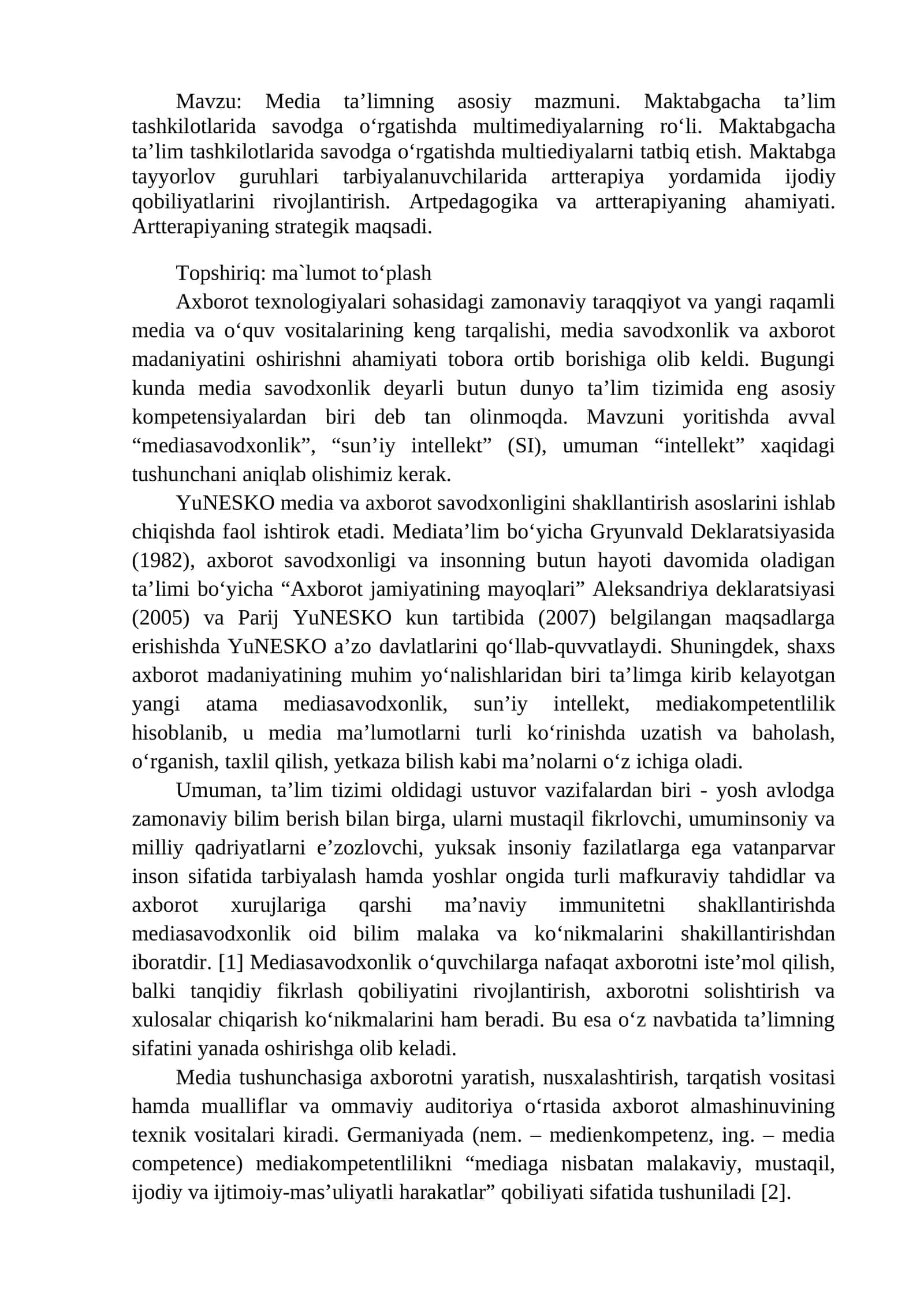 Media ta’limning asosiy mazmuni 1