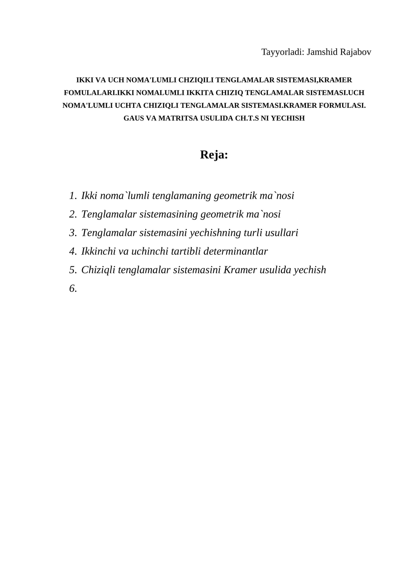 IKKI VA UCH NOMA'LUMLI CHZIQILI TENGLAMALAR SISTEMASI, KRAMER FOMULALARI 1