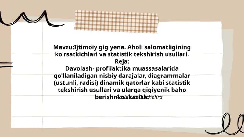 Ijtimoiy gigiyena. Aholi salomatligining ko'rsatkichlari va statistik tekshirish usullari 1