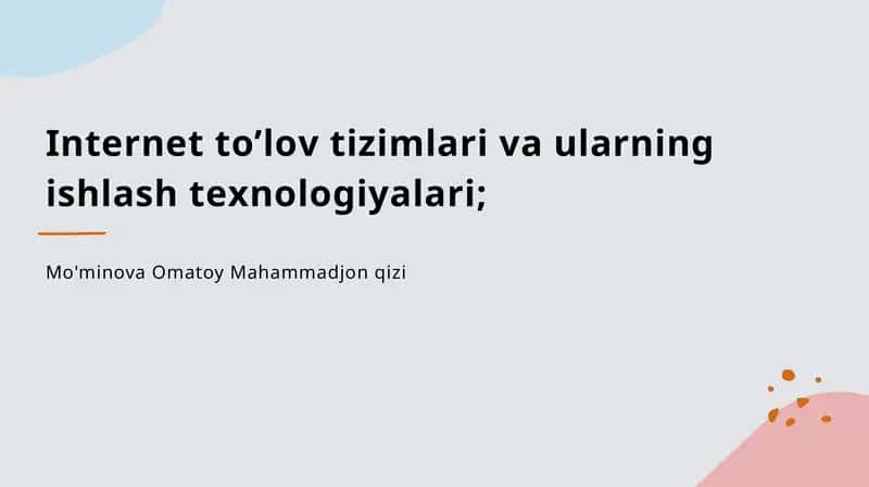 Internet to'lov tizimlari 1
