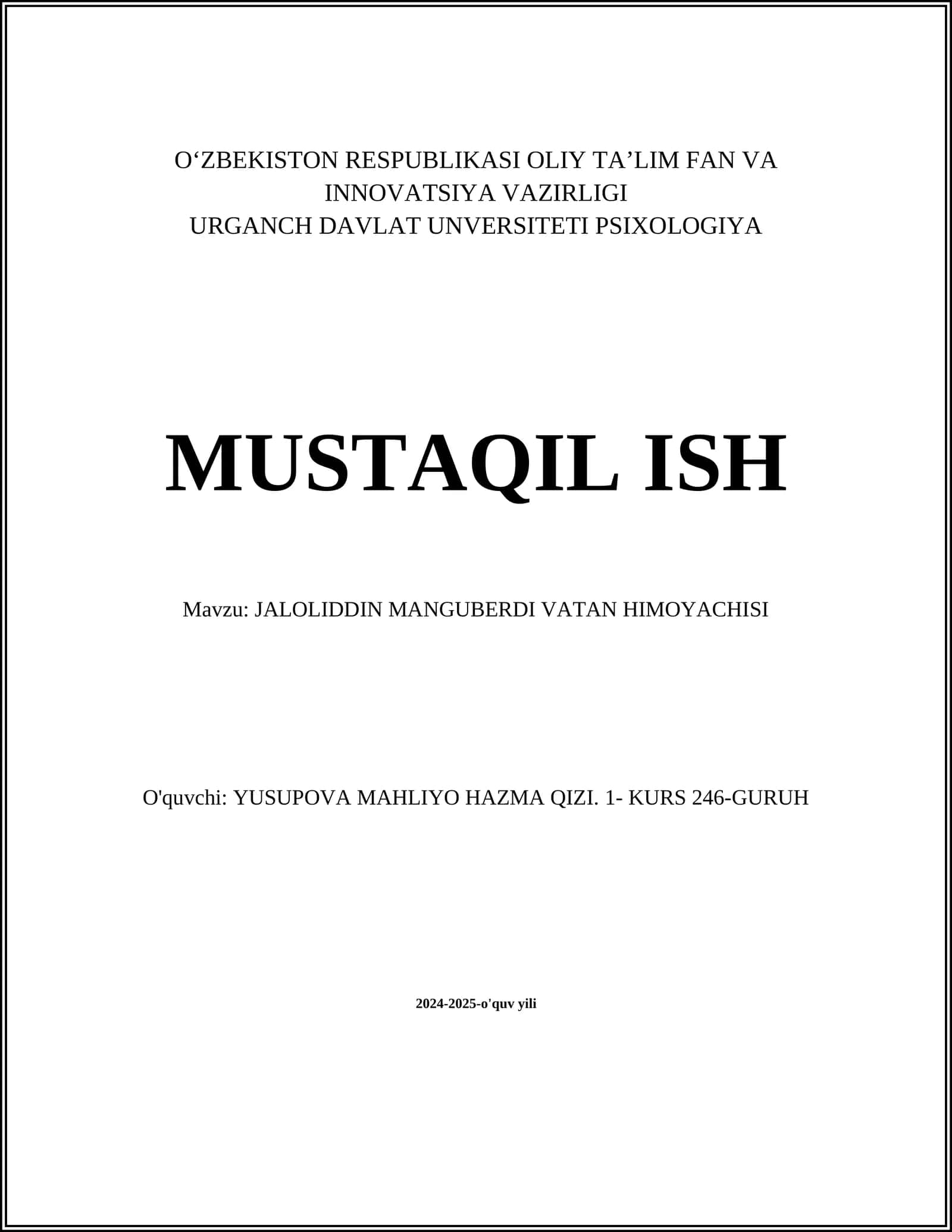JALOLIDDIN MANGUBERDI VATAN HIMOYACHISI 1