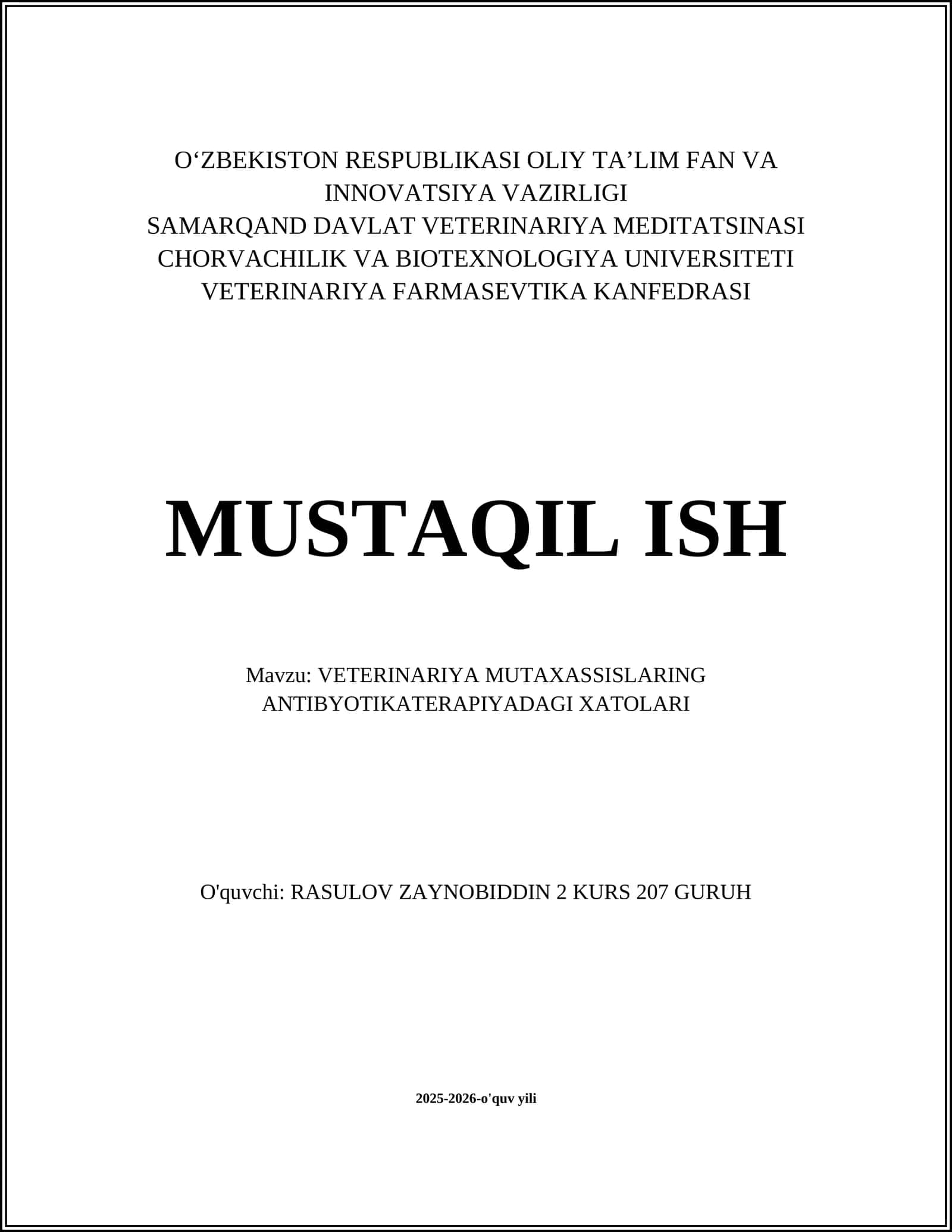 VETERINARIYA MUTAXASSISLARING ANTIBYOTIKATERAPIYADAGI XATOLARI 1